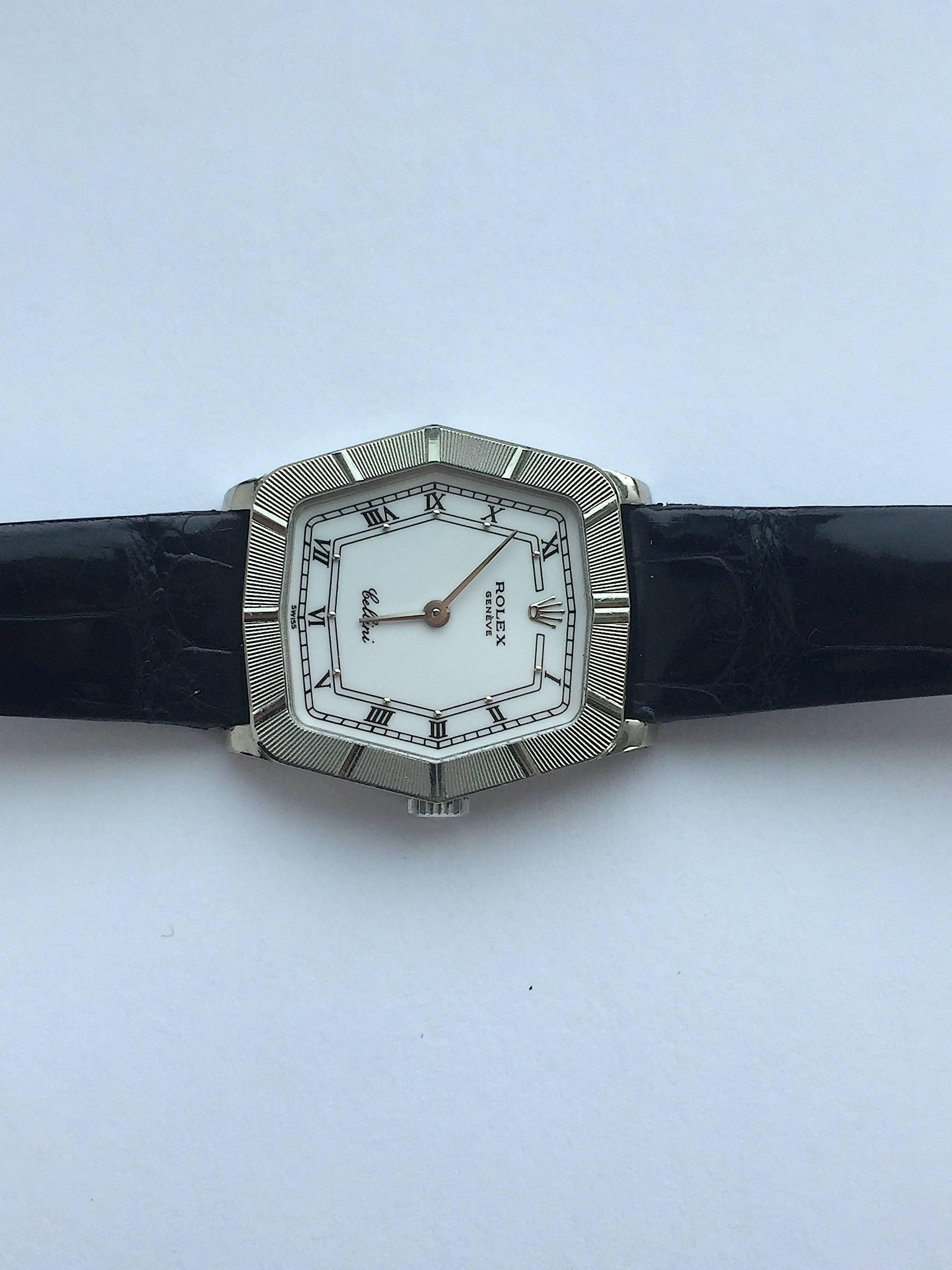 Rolex 18K White Gold Cellini Geometric Manual Wind Wristwatch For Sale 2
