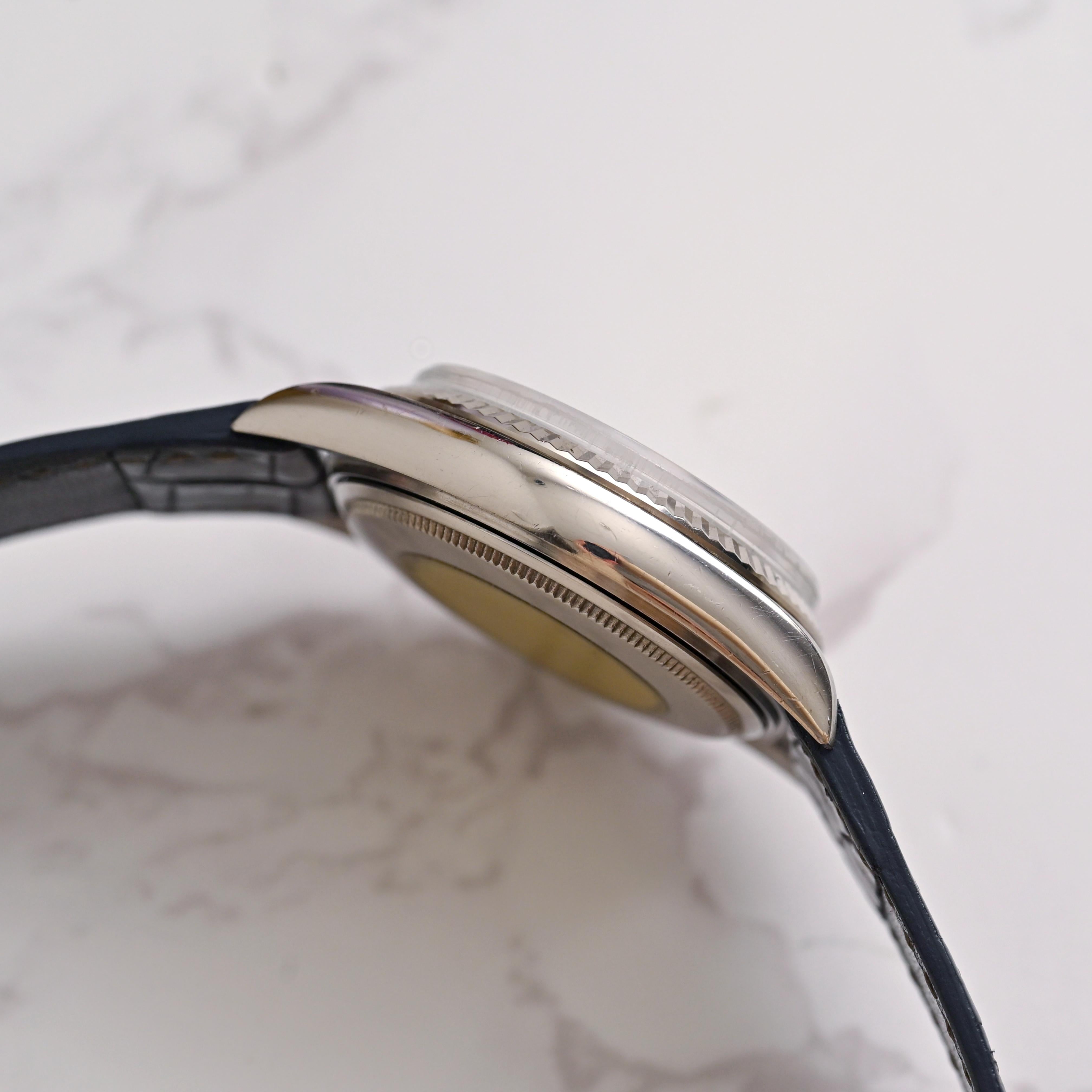 Rolex 18K Weißgold Day-Date Silbernes Zifferblatt mit Diamantindexen Ref. 1803 im Angebot 6