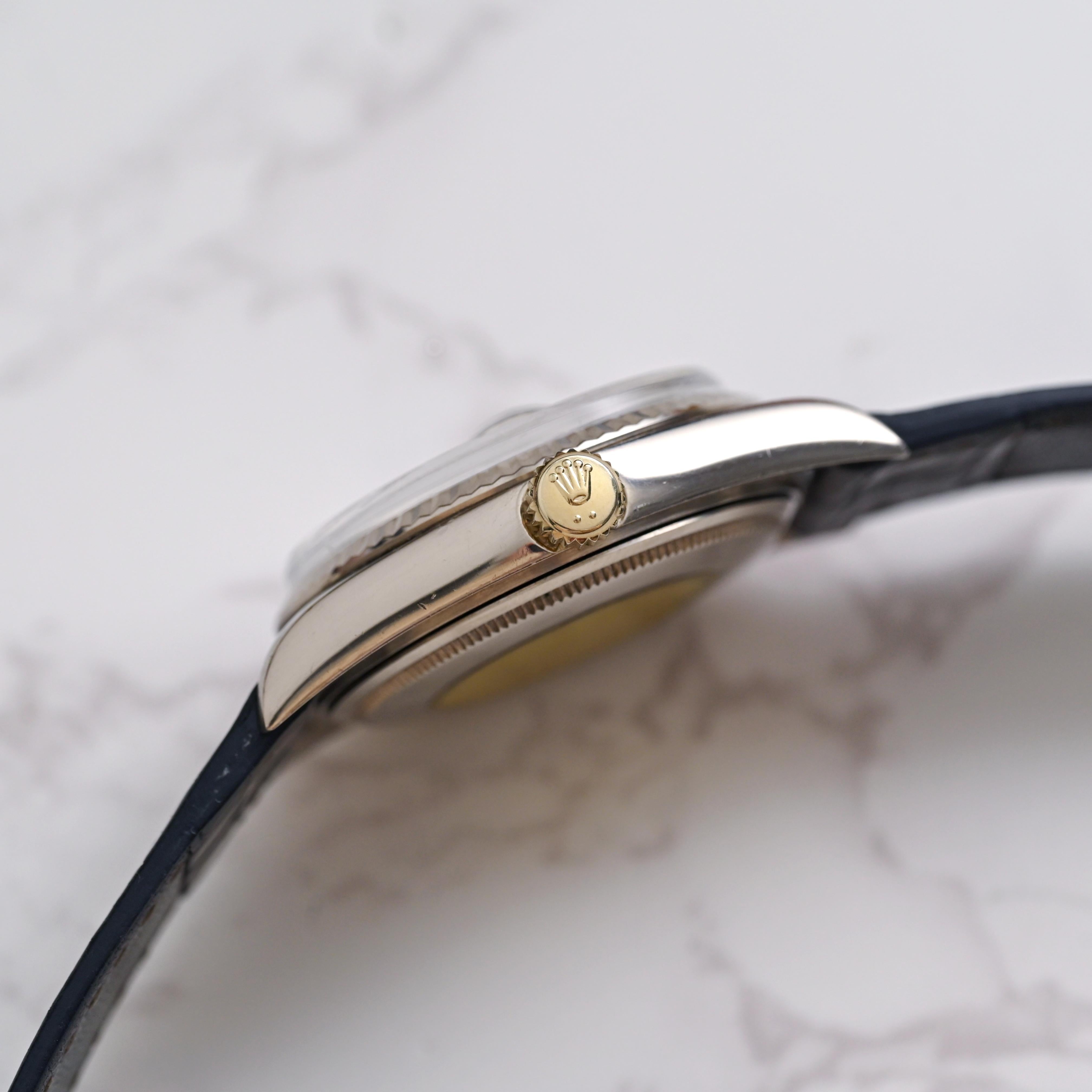 Rolex 18K Weißgold Day-Date Silbernes Zifferblatt mit Diamantindexen Ref. 1803 im Angebot 5