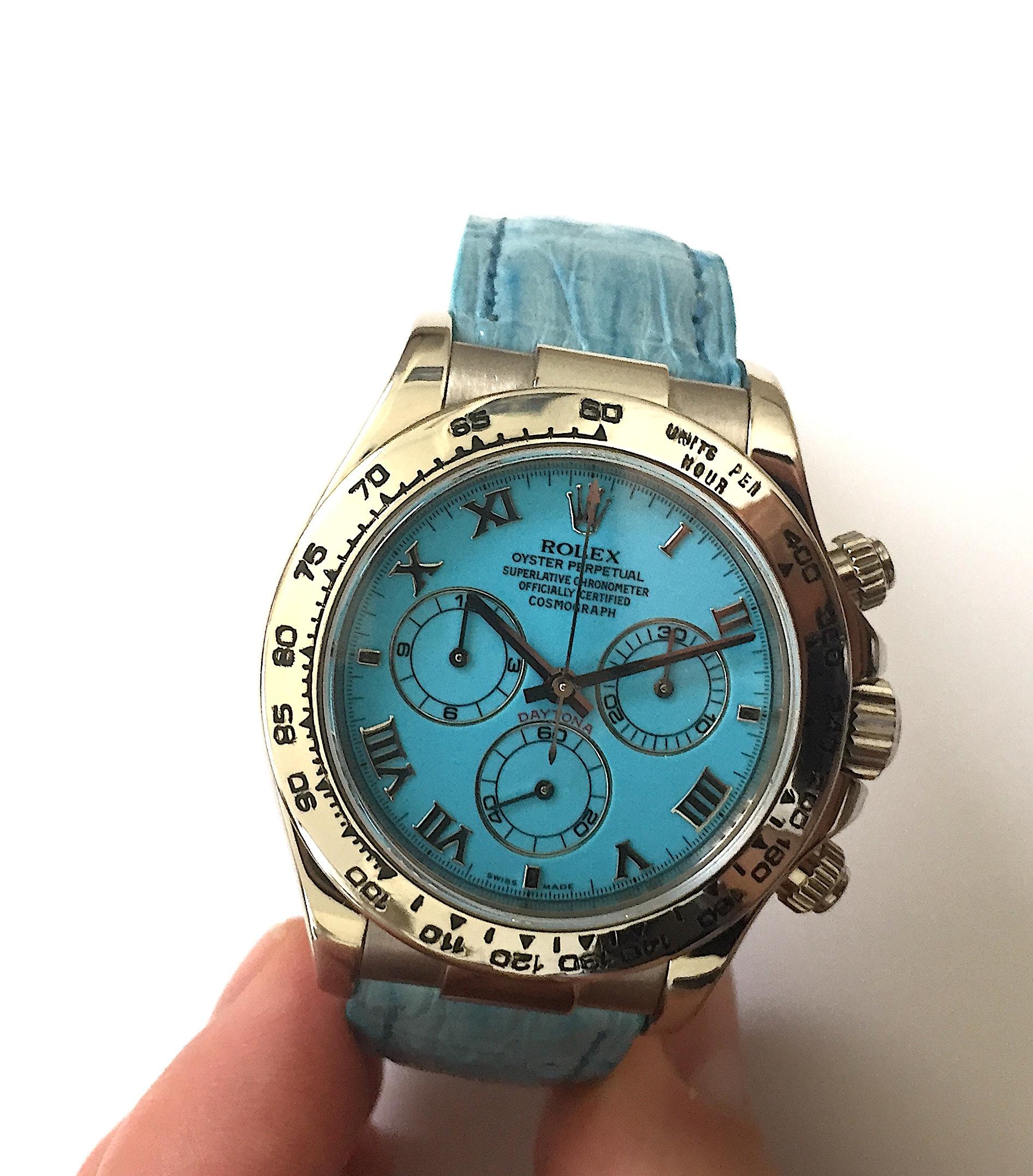 Women's or Men's Rolex 18K White Gold Daytona Blue Beach Edition Automatic Wristwatch