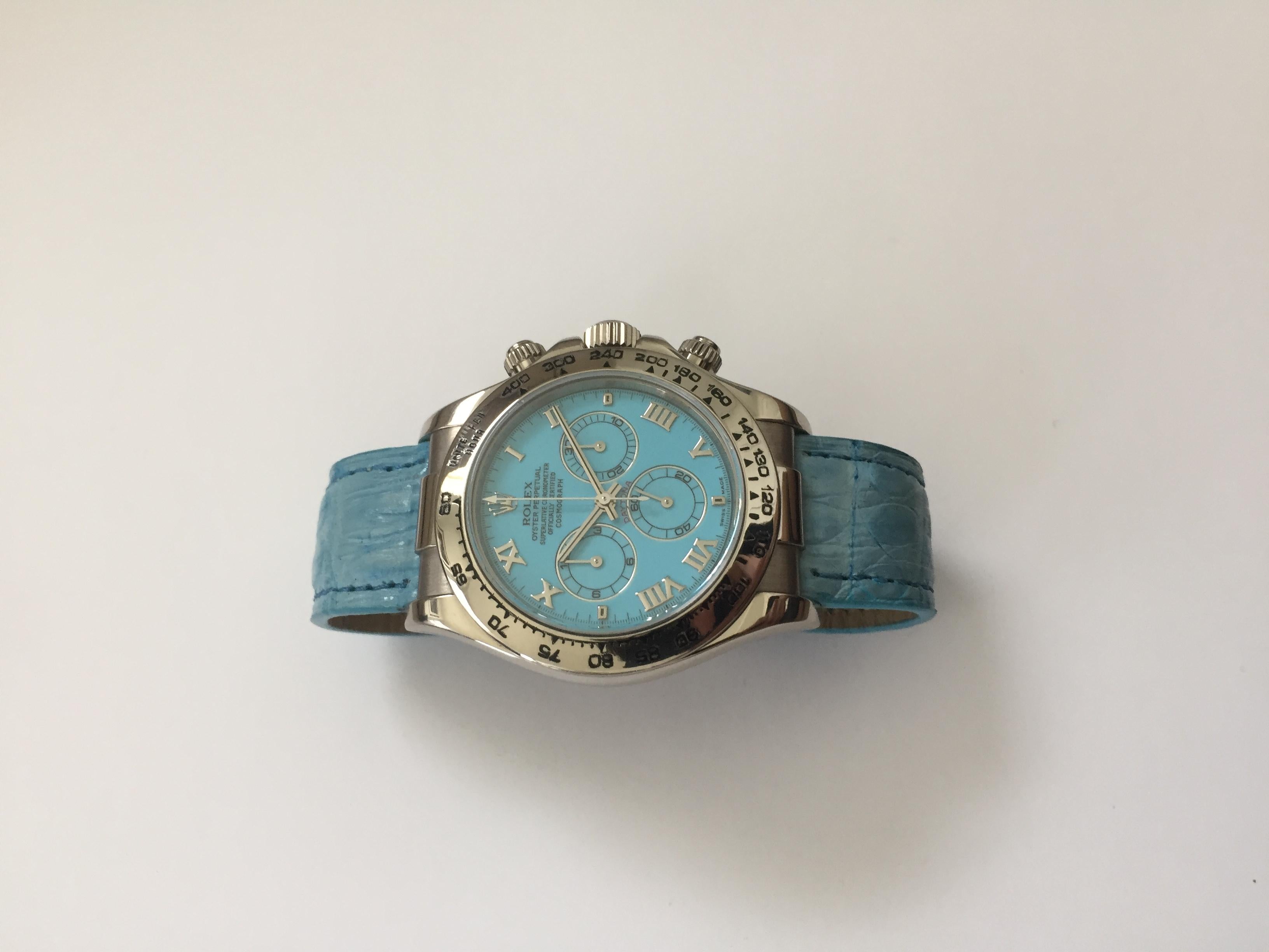 Rolex 18K White Gold Daytona Blue Beach Edition Automatic Wristwatch 2