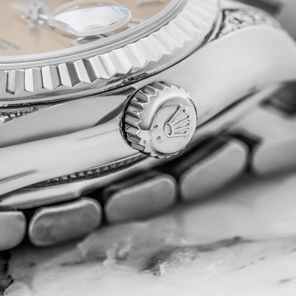 Rolex 18 quilates de oro blanco de la madre de la perla Dial de diamantes conjunto Dayjust de las mujeres 179239 Corte redondo