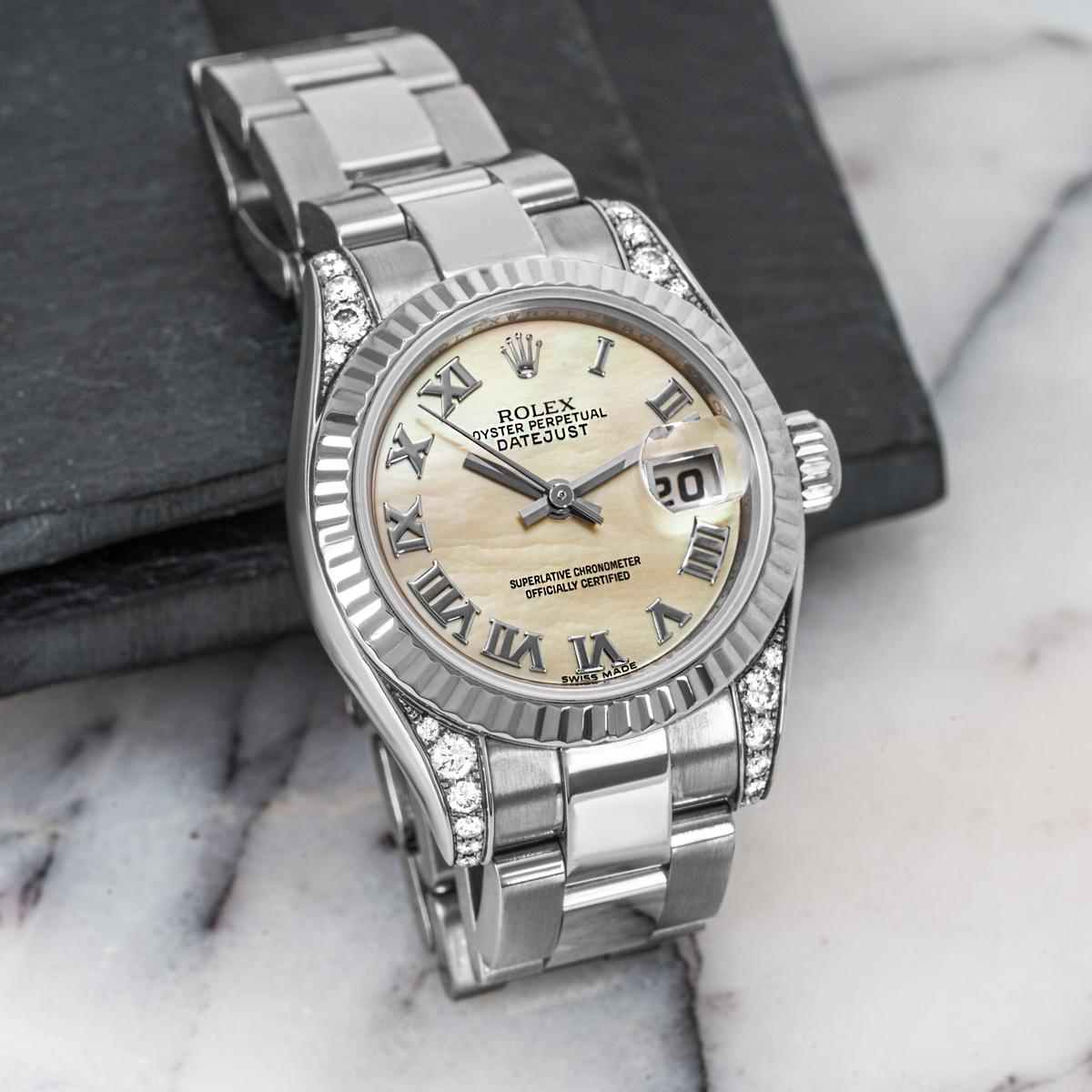 Rolex 18 quilates de oro blanco de la madre de la perla Dial de diamantes conjunto Dayjust de las mujeres 179239 en Excelente Estado en Mayfair, London, London