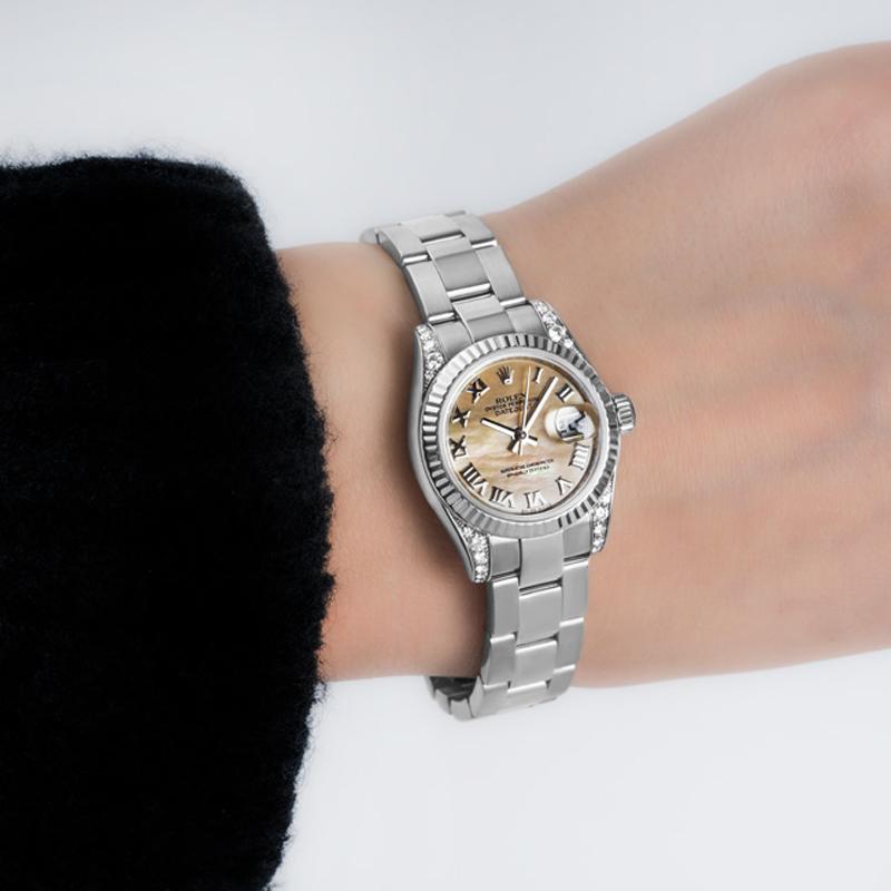 Rolex 18 quilates de oro blanco de la madre de la perla Dial de diamantes conjunto Dayjust de las mujeres 179239 3