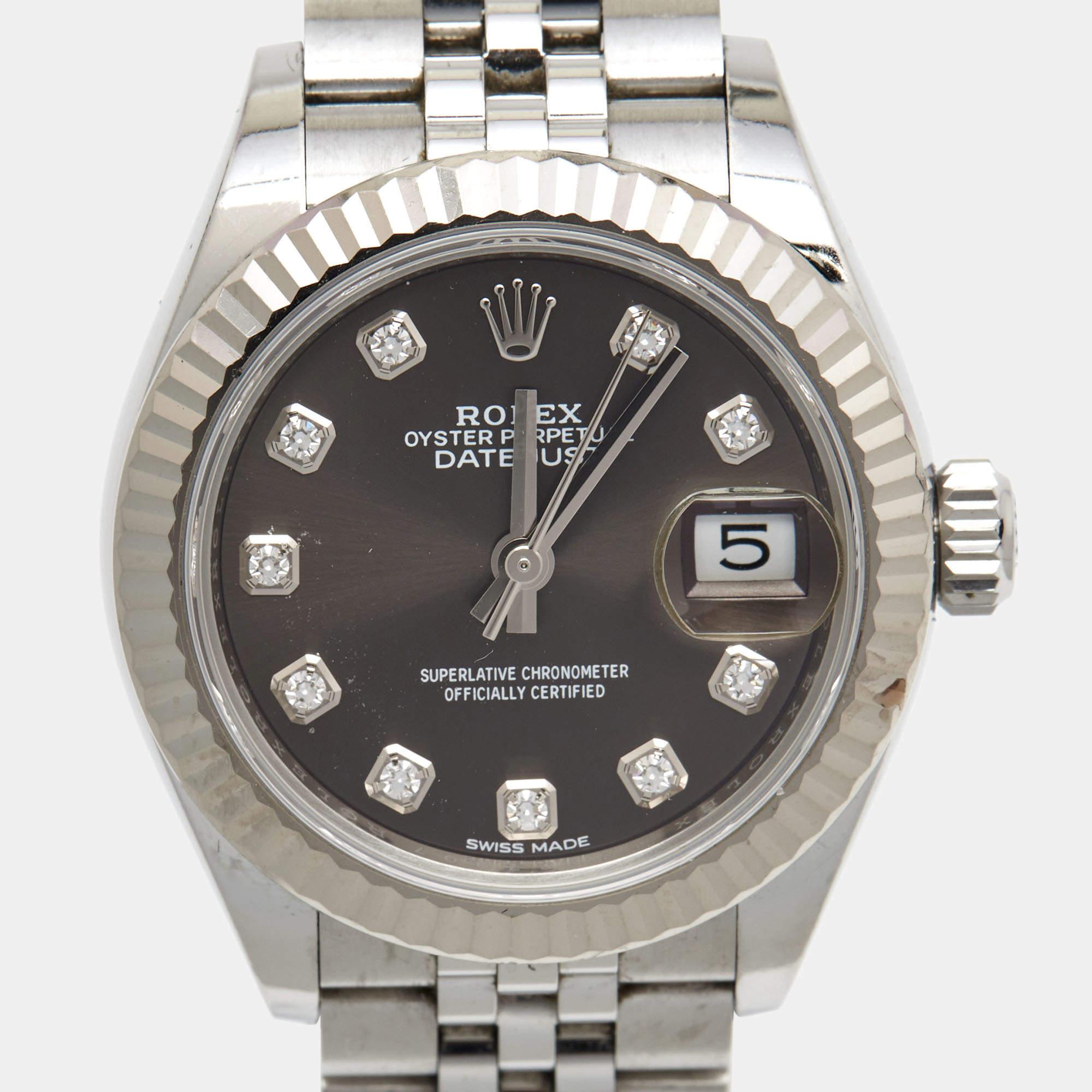 Rolex 18K White Gold Oystersteel Diamond Datejust Women's Wristwatch 28 mm 2