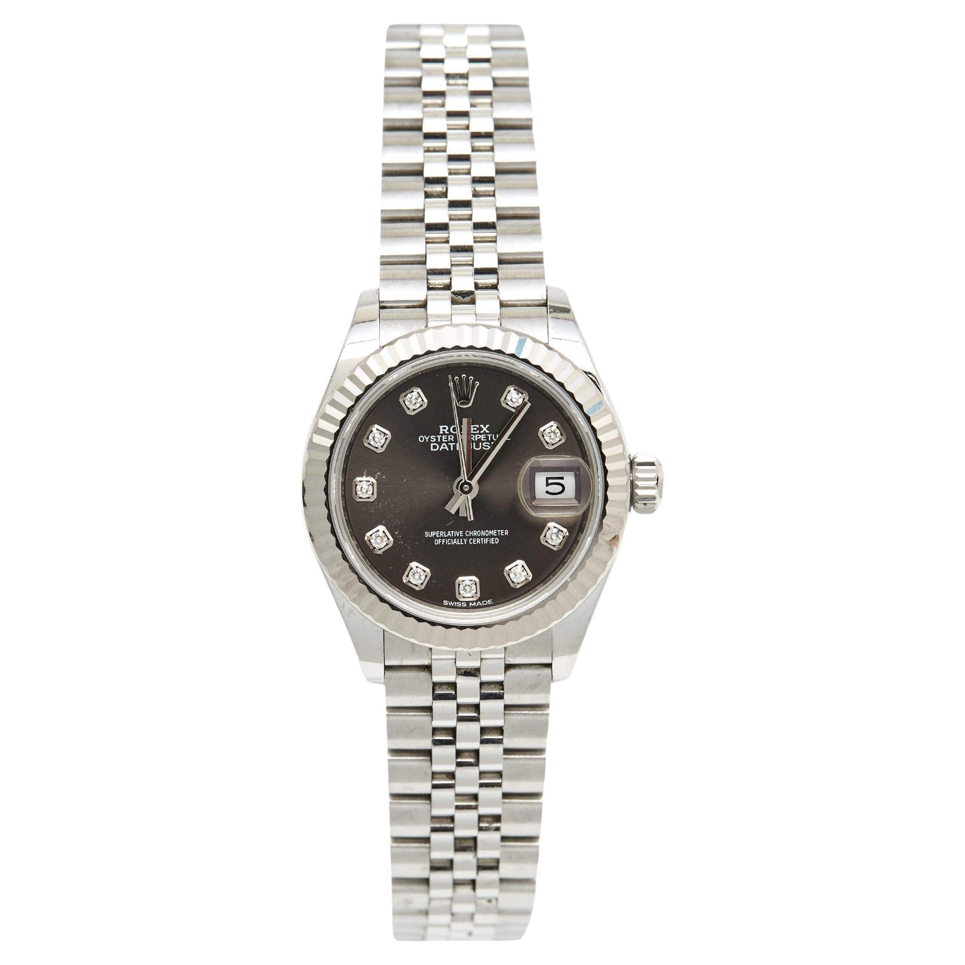 Rolex 18K White Gold Oystersteel Diamond Datejust Women's Wristwatch 28 mm