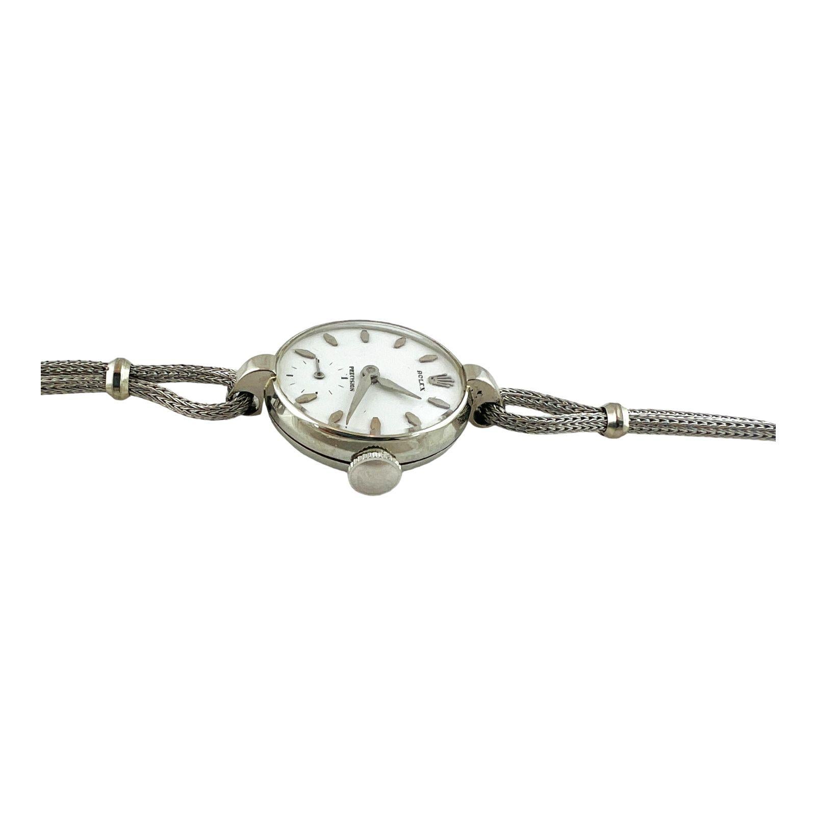 Rolex 18k White Gold Precision Ladies Watch 9160  In Good Condition In Washington Depot, CT