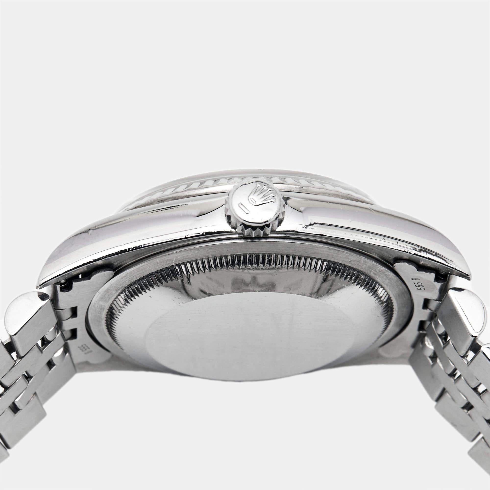 Rolex 18K White Gold Stainless Steel Diamond Datejust Men's Wristwatch 36 mm In Fair Condition For Sale In Dubai, Al Qouz 2