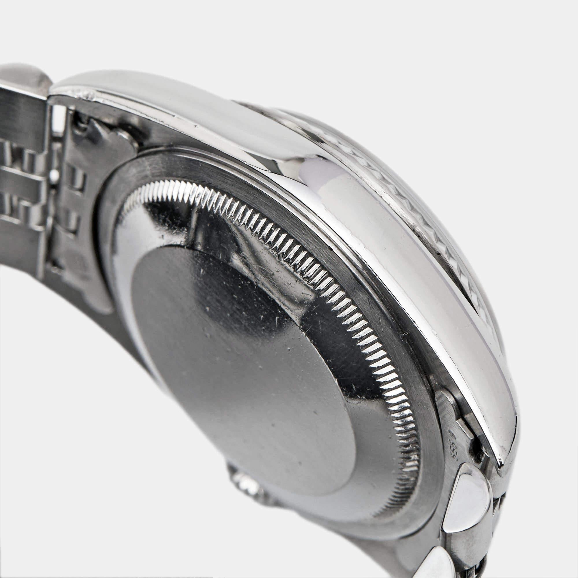 Rolex 18K White Gold Stainless Steel Diamond Datejust Men's Wristwatch 36 mm For Sale 1