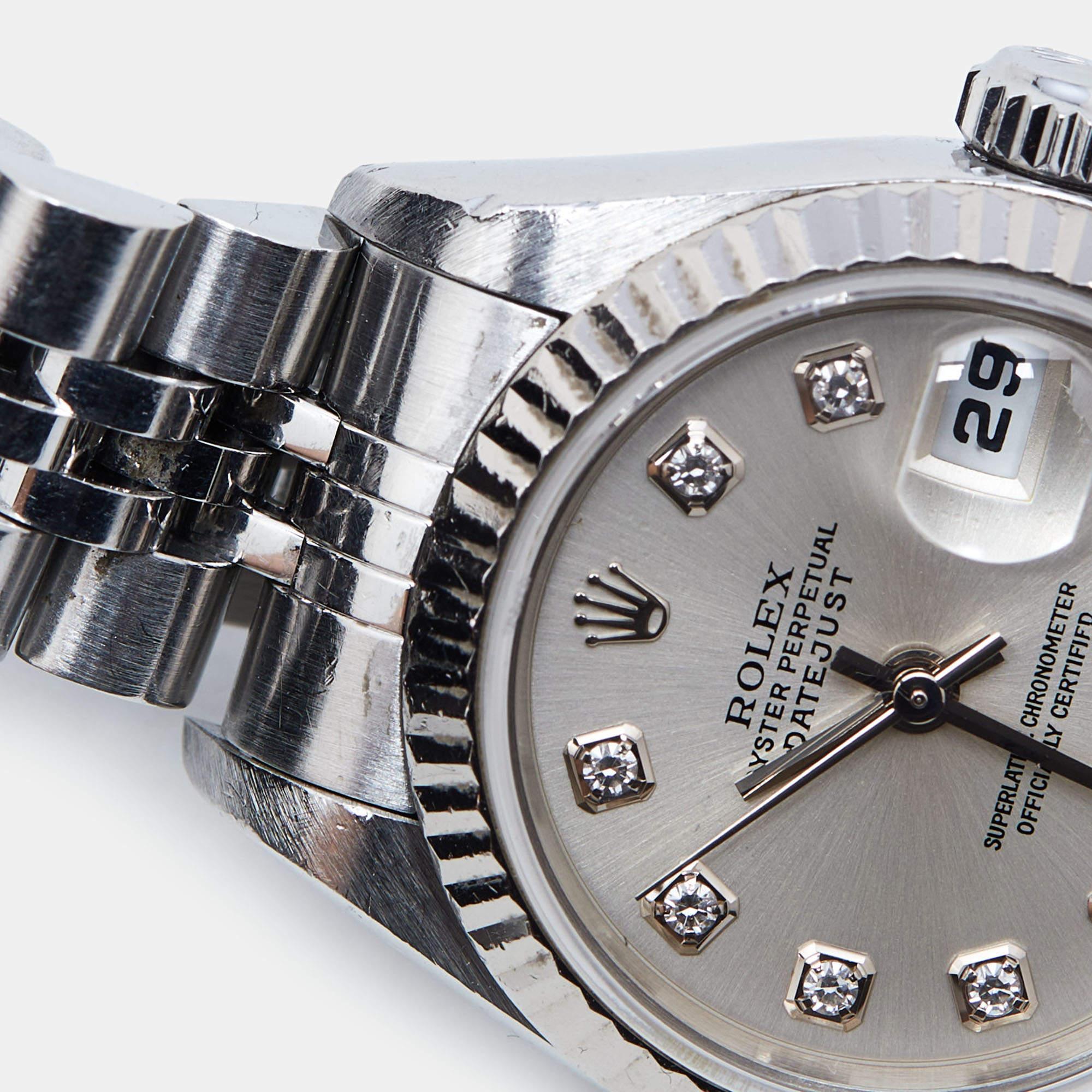 Rolex 18K White Gold Stainless Steel Diamond Datejust Women's Wristwatch 26 mm 7