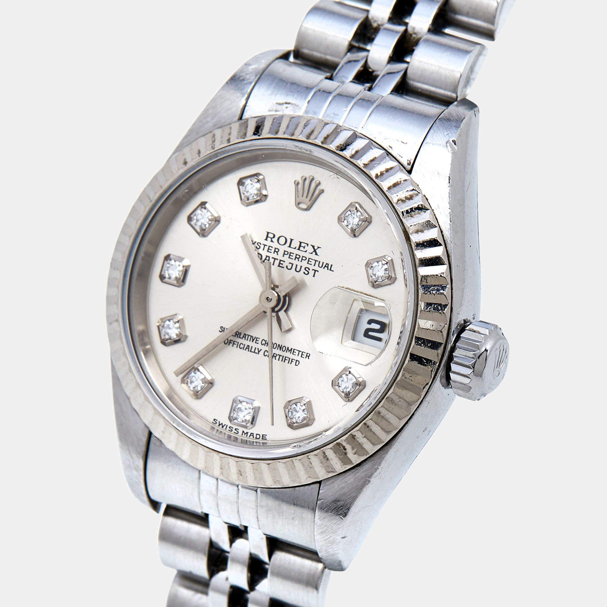 Rolex 18K White Gold Stainless Steel Diamond Datejust Women's Wristwatch 26 mm 12