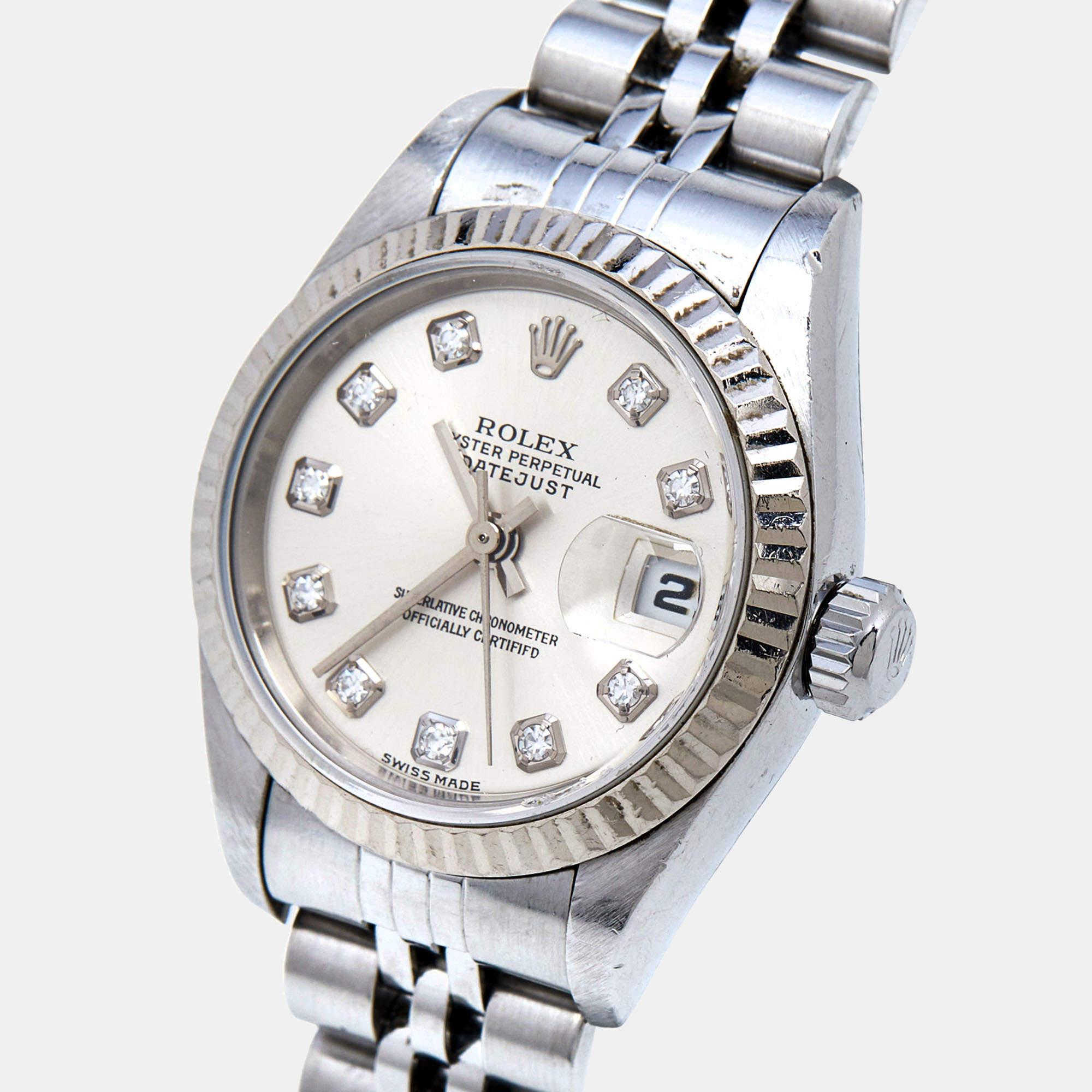 Reloj de pulsera Rolex Datejust para mujer de oro blanco de 18 quilates, acero inoxidable y diamantes 26 mm 10