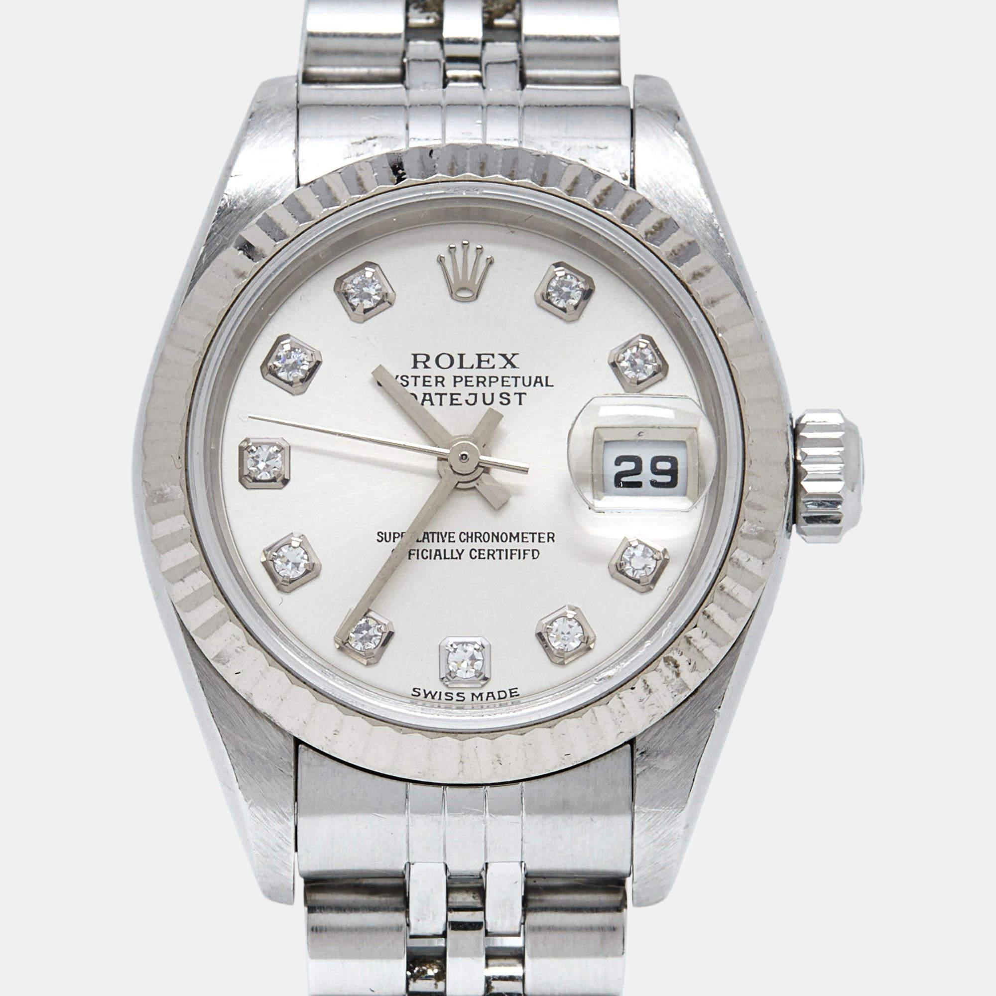 Rolex 18K White Gold Stainless Steel Diamond Datejust Women's Wristwatch 26 mm 13