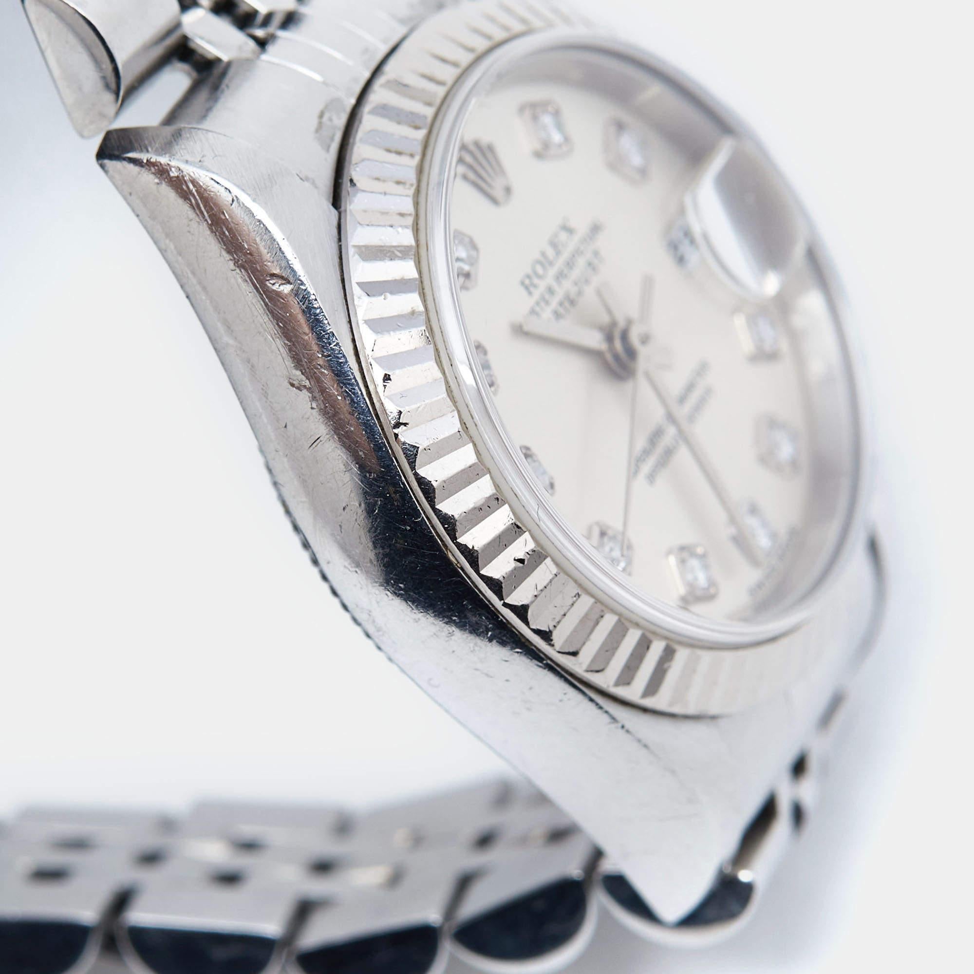Rolex 18K White Gold Stainless Steel Diamond Datejust Women's Wristwatch 26 mm 14