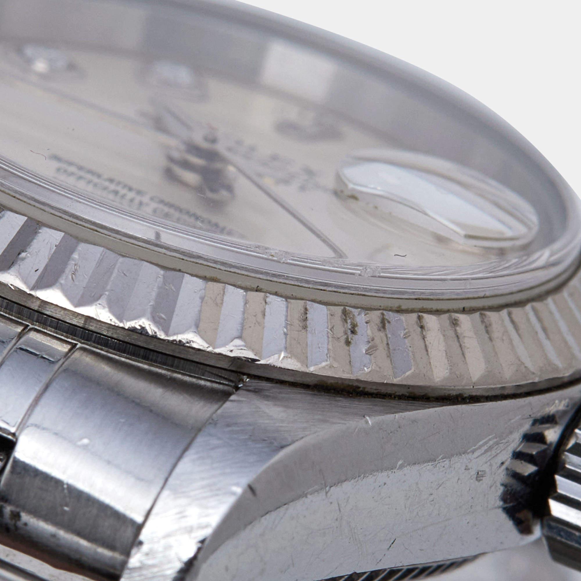 Contemporary Rolex 18K White Gold Stainless Steel Diamond Datejust Women's Wristwatch 26 mm