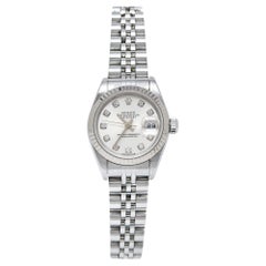 Rolex 18K White Gold Stainless Steel Diamond Datejust Women's Wristwatch 26 mm