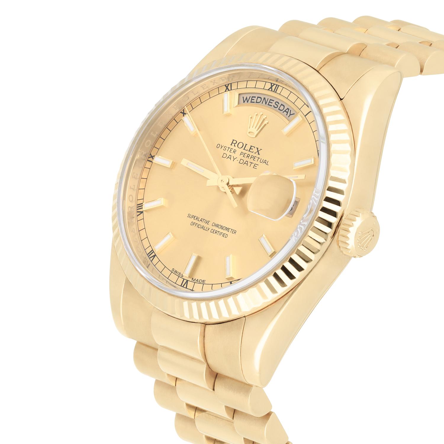 Modern Rolex 18K Yellow Gold 36mm Day-Date President 118238 Mint Condition For Sale