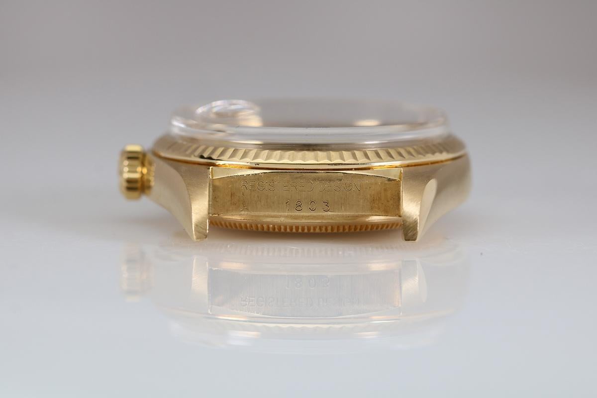 Rolex 18 Karat Gold Buckley Dial Day-Date Ref. 1803 Men's Wristwatch, circa 1974 In Good Condition In Miami Beach, FL
