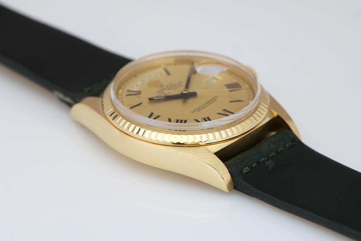 Rolex 18 Karat Gold Buckley Dial Day-Date Ref. 1803 Men's Wristwatch, circa 1974 2