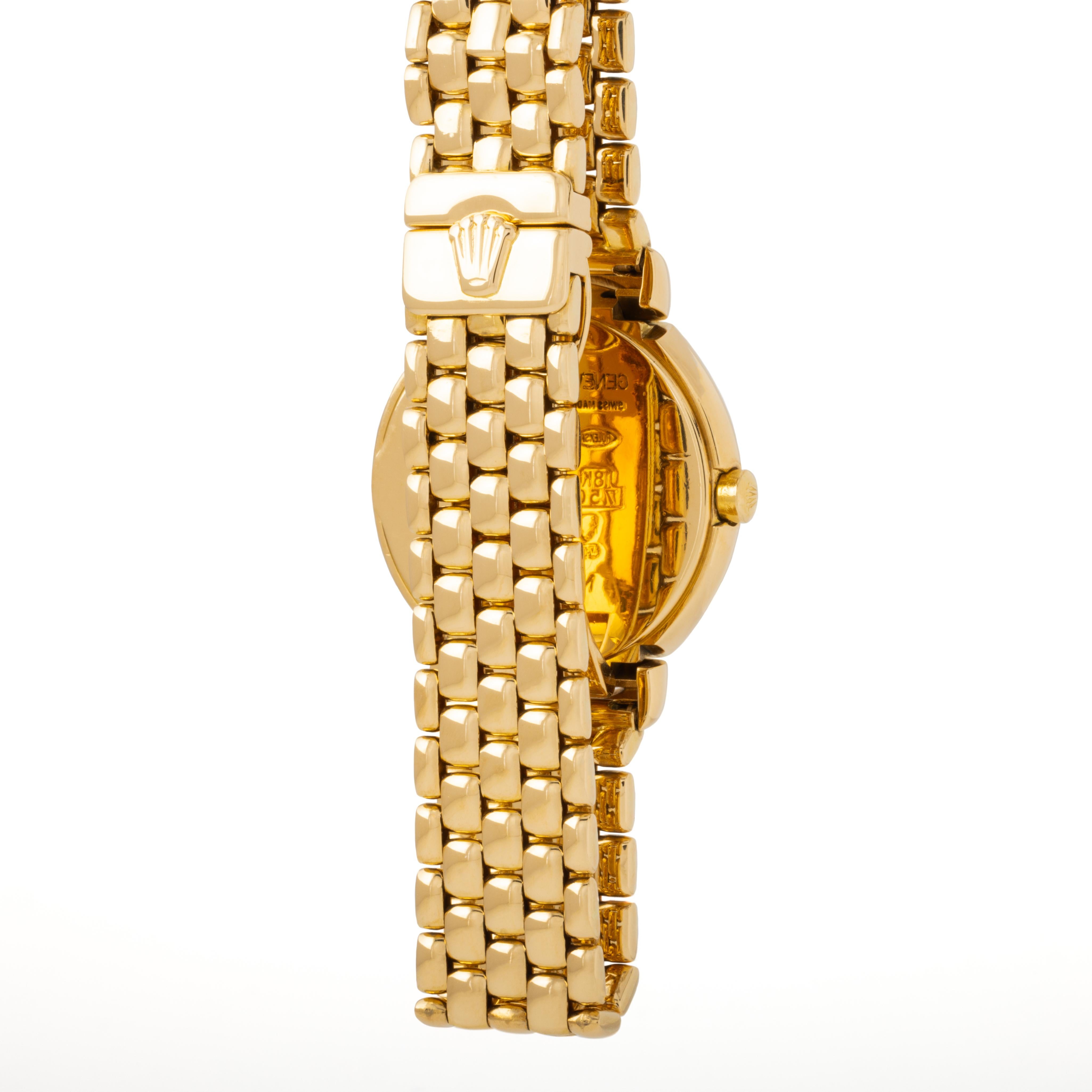 Brilliant Cut Rolex 18k Yellow Gold Cellini Model 6621 26mm Champagne Dial and Diamond Markers