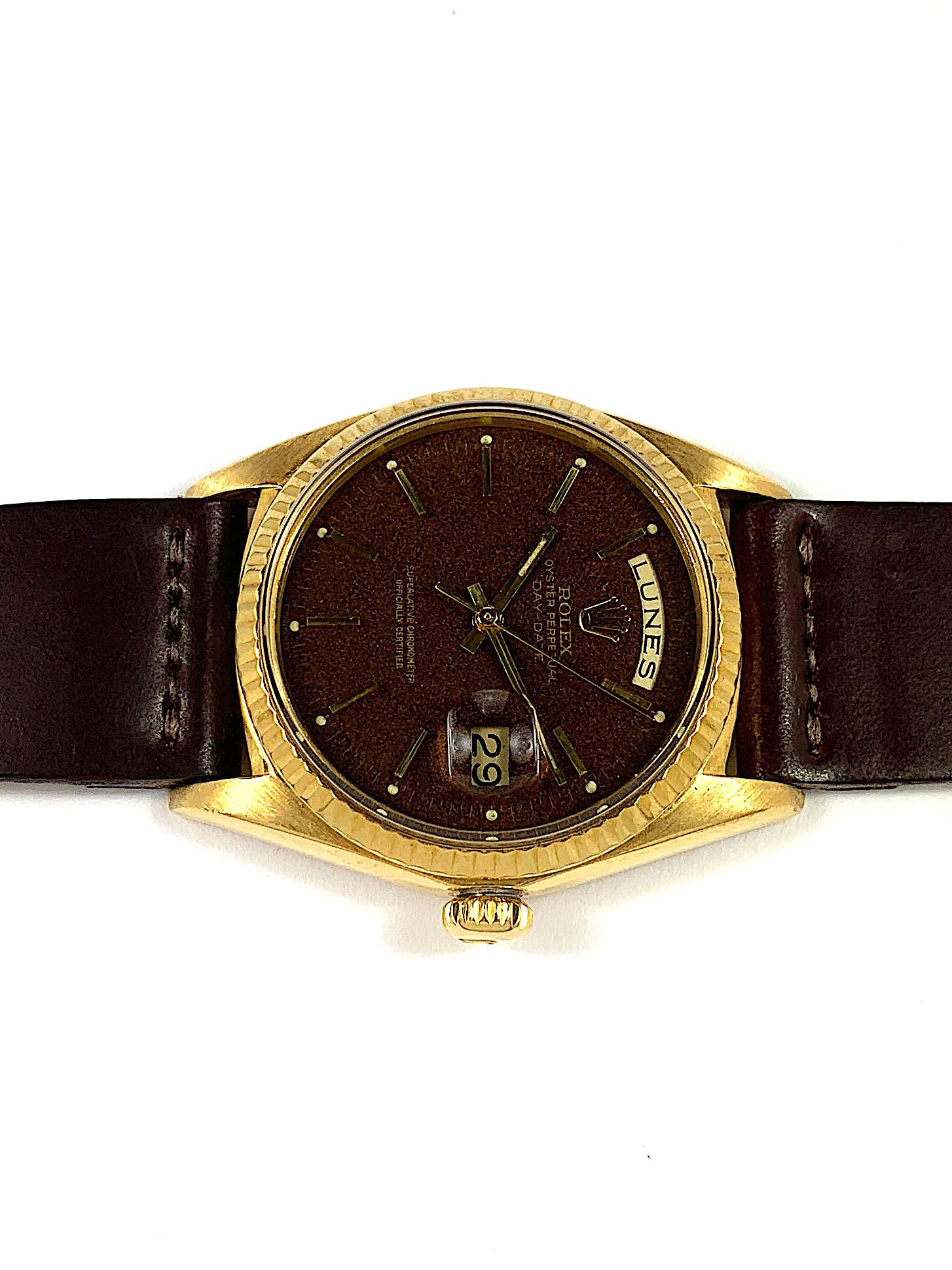 Rolex 18K Yellow Gold Day-Date President Confetti Dial Automatic Watch, 1960s In Good Condition For Sale In New York, NY