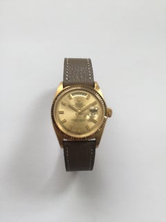 Rolex 18 Karat Yellow Gold Day-Date Wide Boy Dial Wristwatch, 1960s