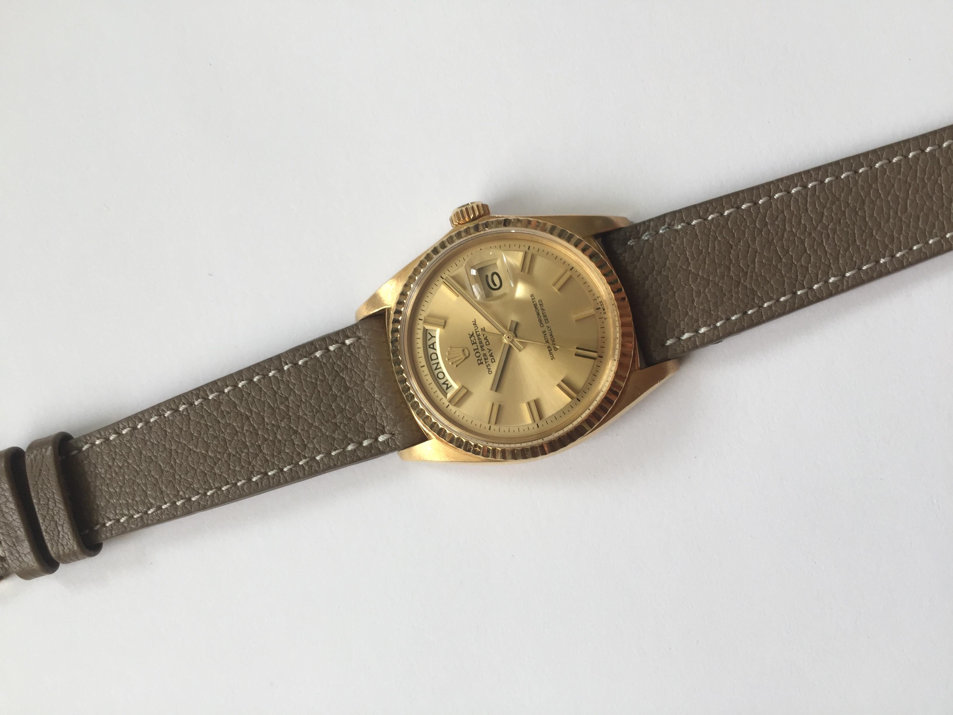 Rolex 18K Yellow Gold Day Date Wide Boy Dial Wristwatch, 1960s For Sale 1