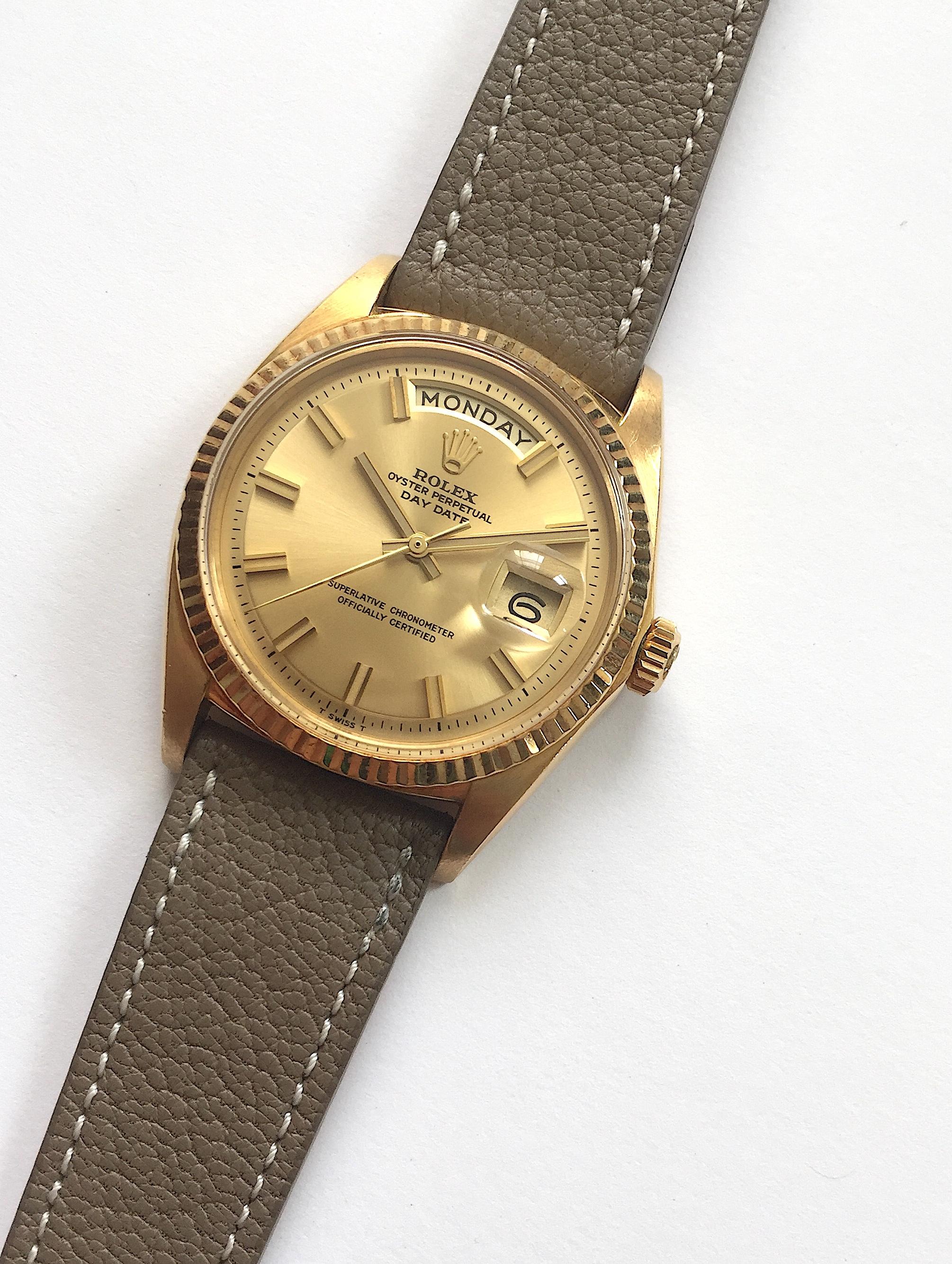 Rolex 18K Yellow Gold Day Date Wide Boy Dial Wristwatch, 1960s For Sale 2