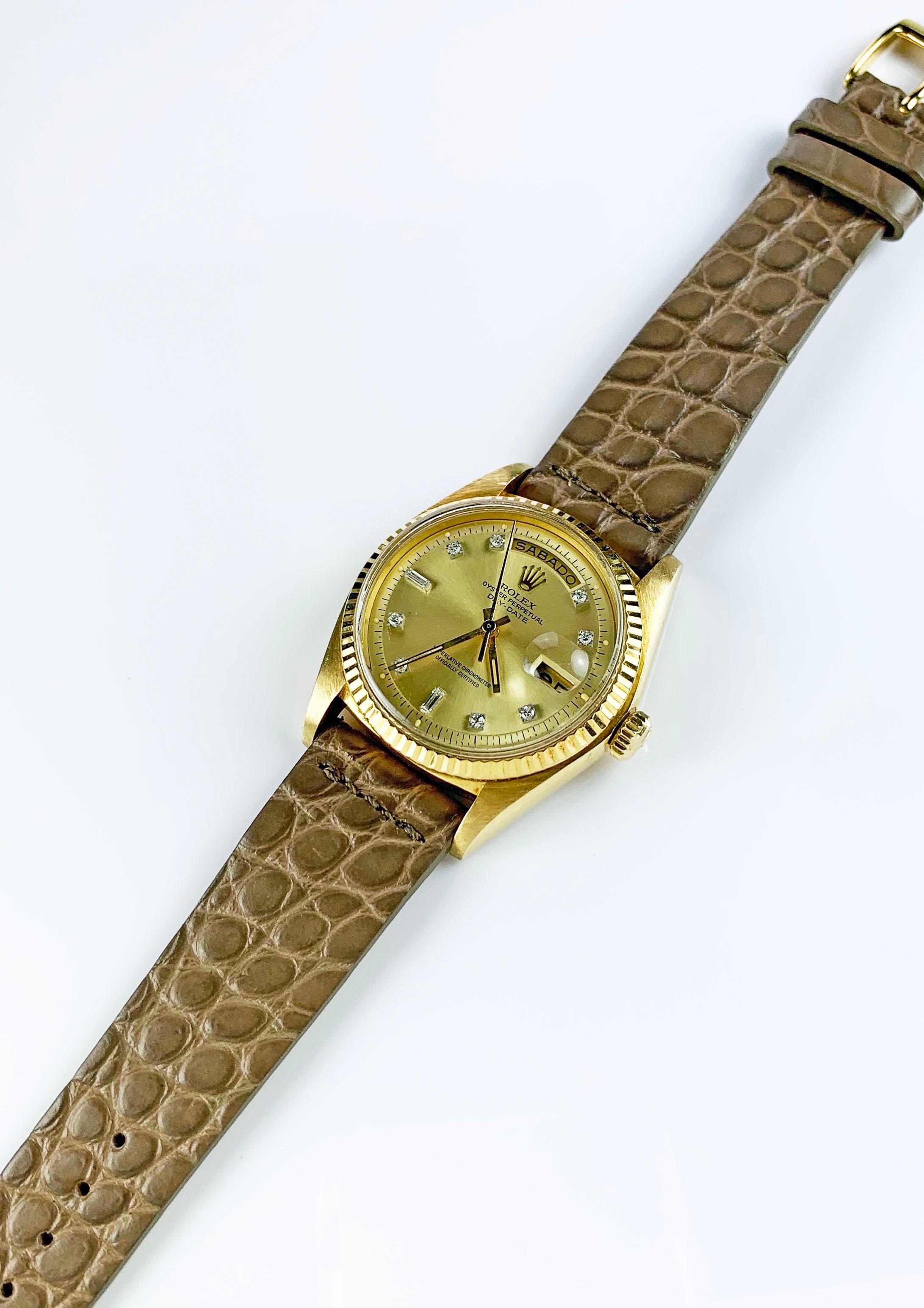 Women's or Men's Rolex 18K Yellow Gold Diamond Dial Day-Date President Automatic Watch 1970s