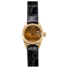 Vintage Rolex 18 Karat Yellow Gold Ladies Datejust Watch with Factory Tiger's Eye