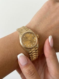Rolex 18K Yellow Gold Ladies President Datejust Champagne Diamond Dial
