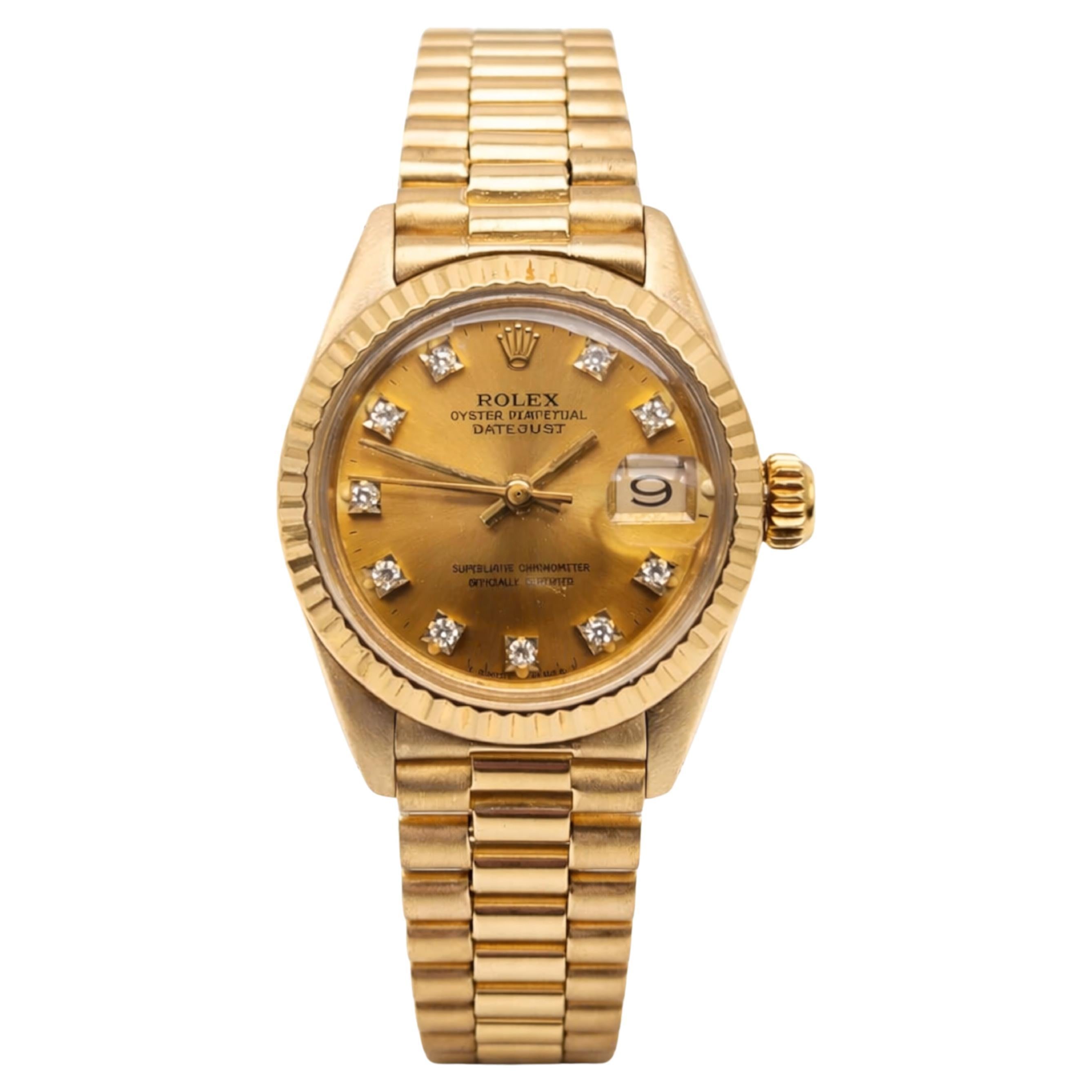 Rolex 18K Yellow Gold Ladies President Datejust Champagne Diamond Dial