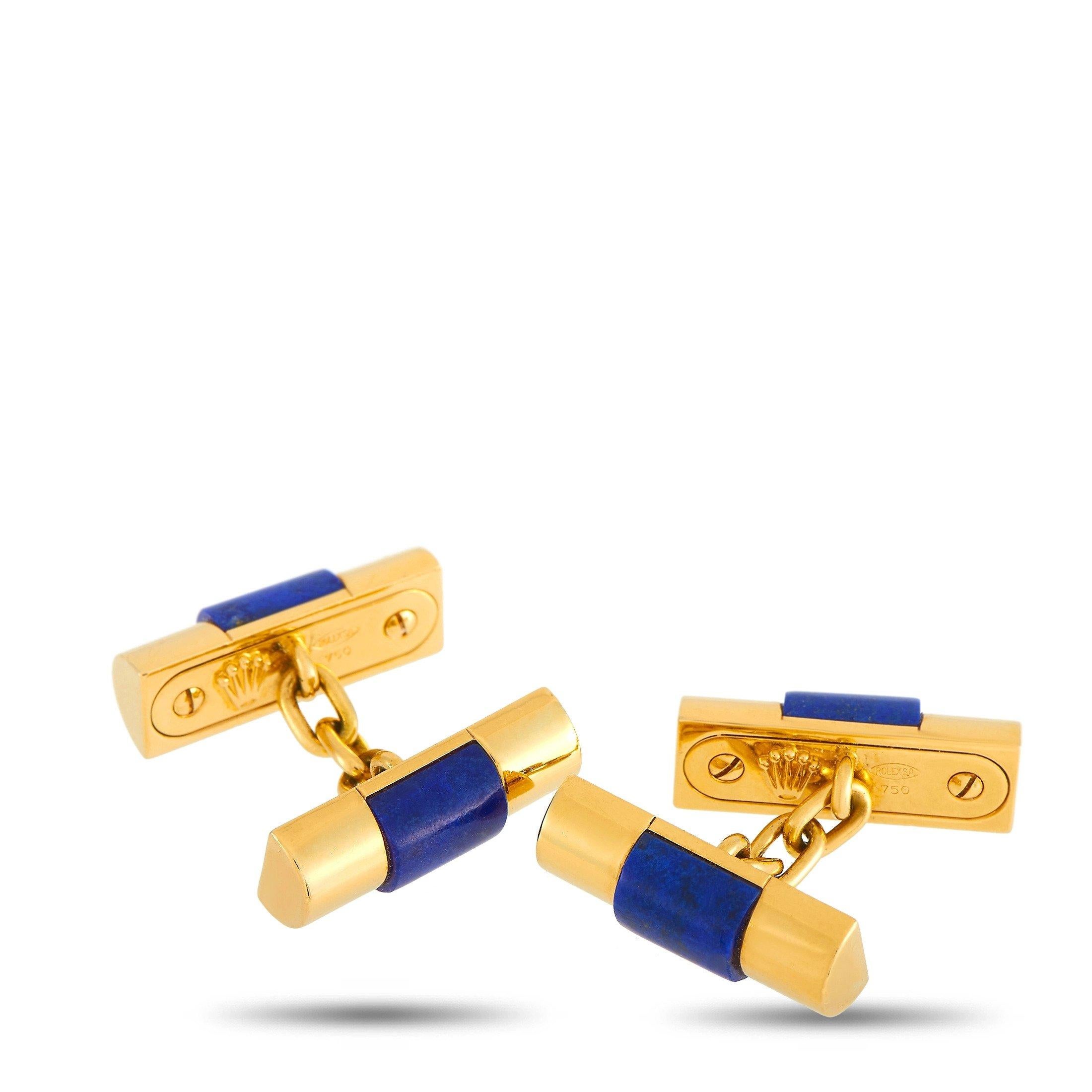 Rolex 18K Yellow Gold Lapis Lazuli Cufflinks For Sale at 1stDibs