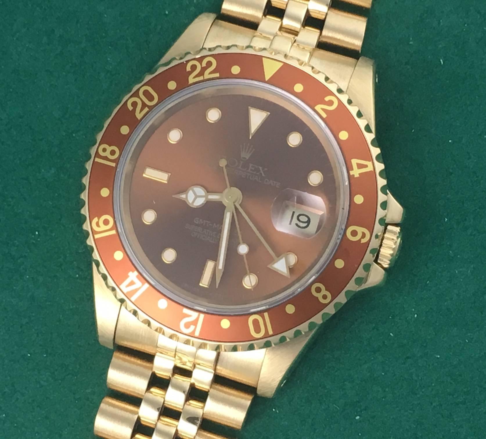Men's Rolex Yellow Gold GMT-Master II Bronze Dial Automatic Wristwatch Ref 16718