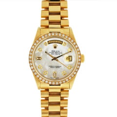 Rolex 18 Karat Yellow Gold Single Quick President Diamond Bezel Watch
