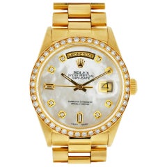 Rolex 18 Karat Yellow Gold Single Quick President Diamond Bezel Watch