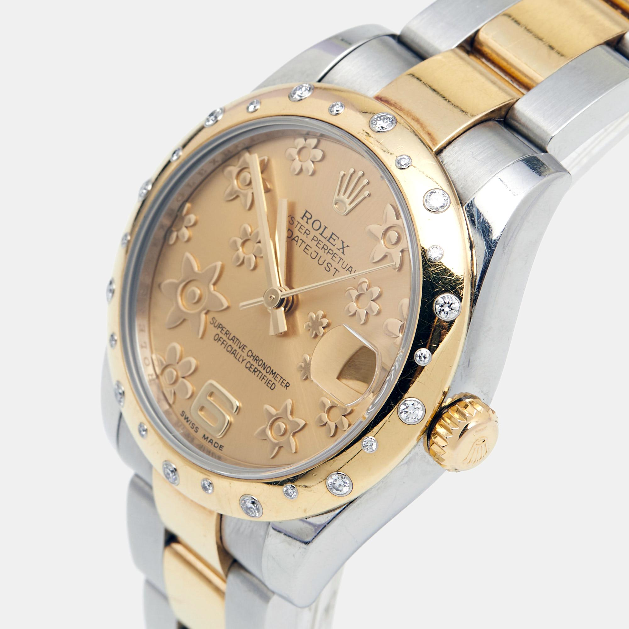 Rolex 18k Yellow Gold Stainless Steel Diamond Datejust Women's Wristwatch 31 mm 6