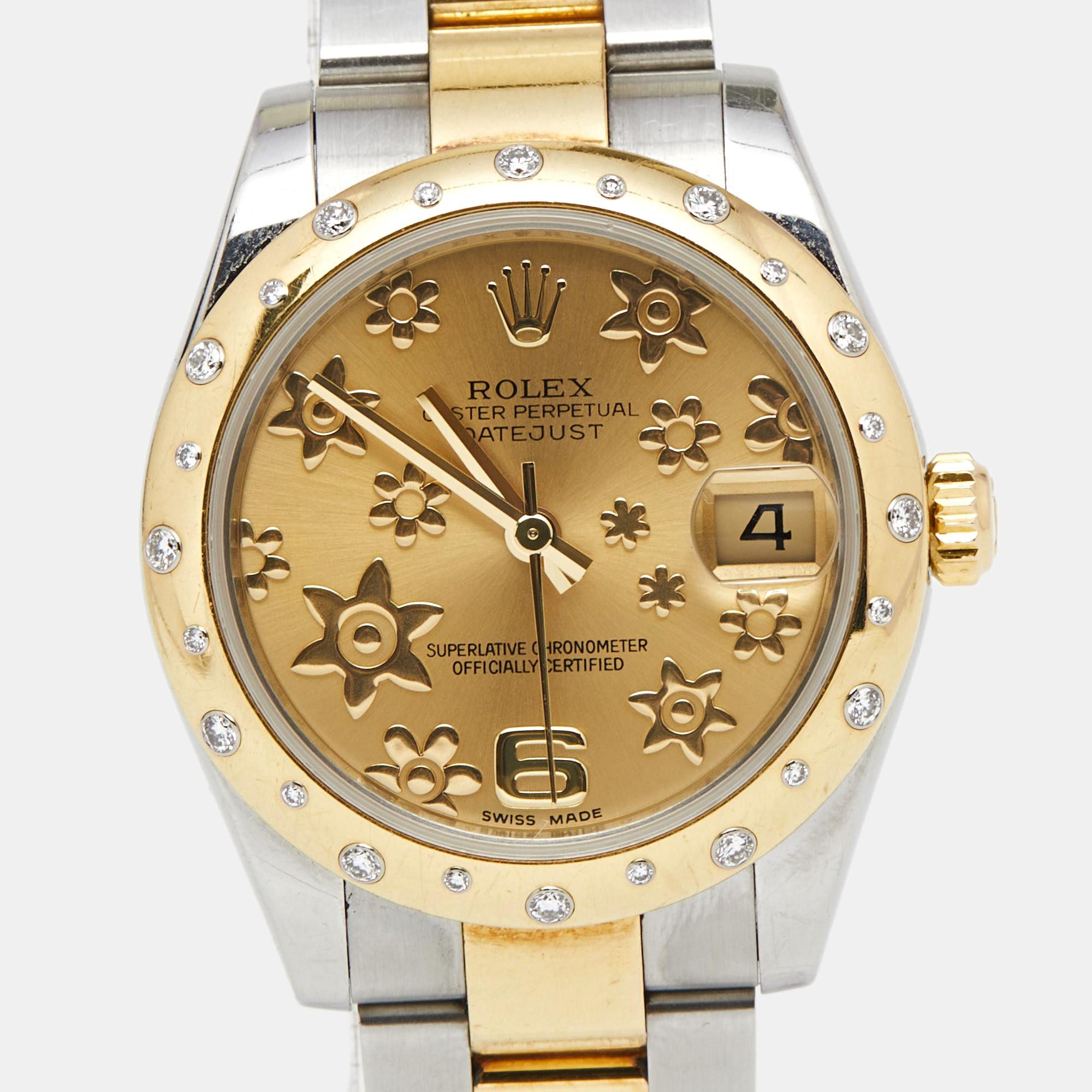 Rolex 18k Yellow Gold Stainless Steel Diamond Datejust Women's Wristwatch 31 mm 5