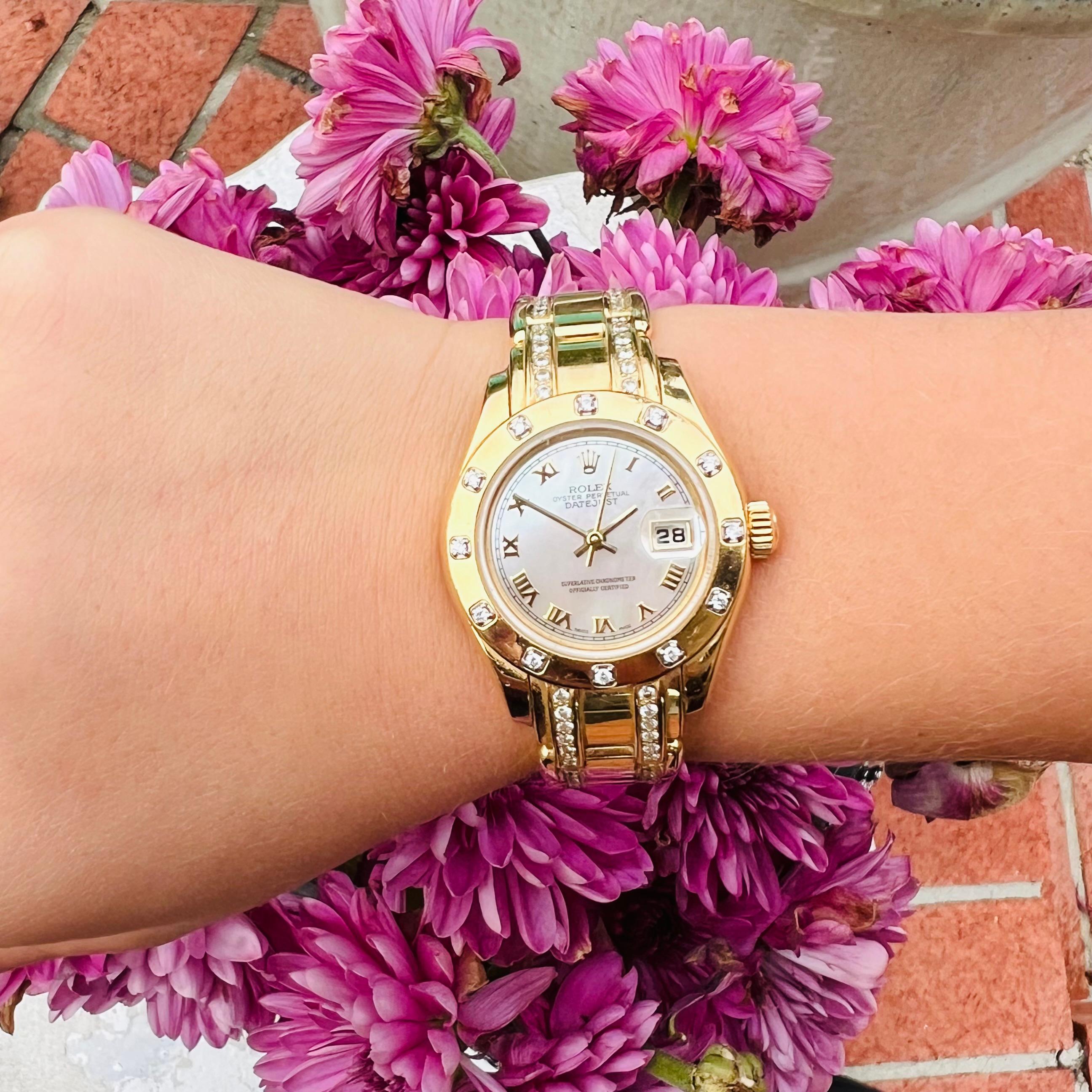 Rolex 18k Yellow Gold Woman's Datejust Pearlmaster Wristwatch For Sale 1