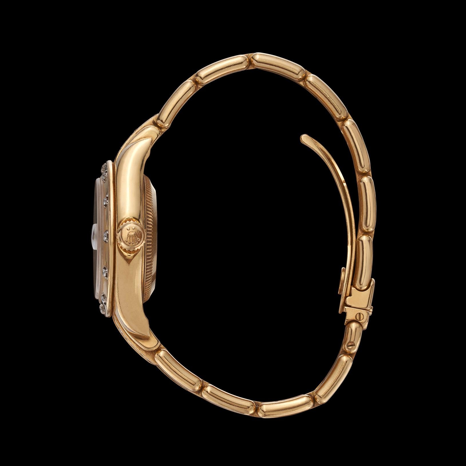 Rolex 18k Yellow Gold Woman's Datejust Pearlmaster Wristwatch For Sale 2