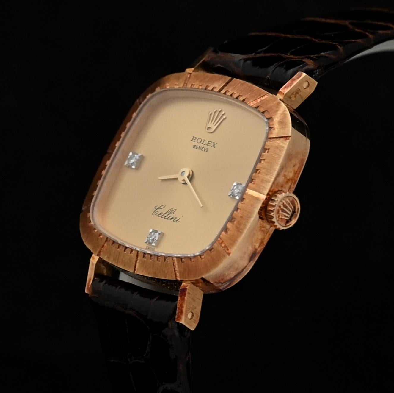 Rolex 18K YG Cellini Manual 3, 6, 9 Diamant Indexe 4082 w / Box & Papier, 1984' s für Damen oder Herren im Angebot