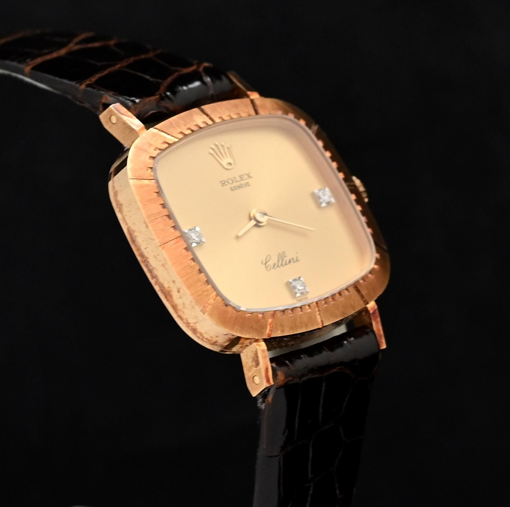Rolex 18K YG Cellini Manual 3, 6, 9 Diamant Indexe 4082 w / Box & Papier, 1984' s im Angebot 1