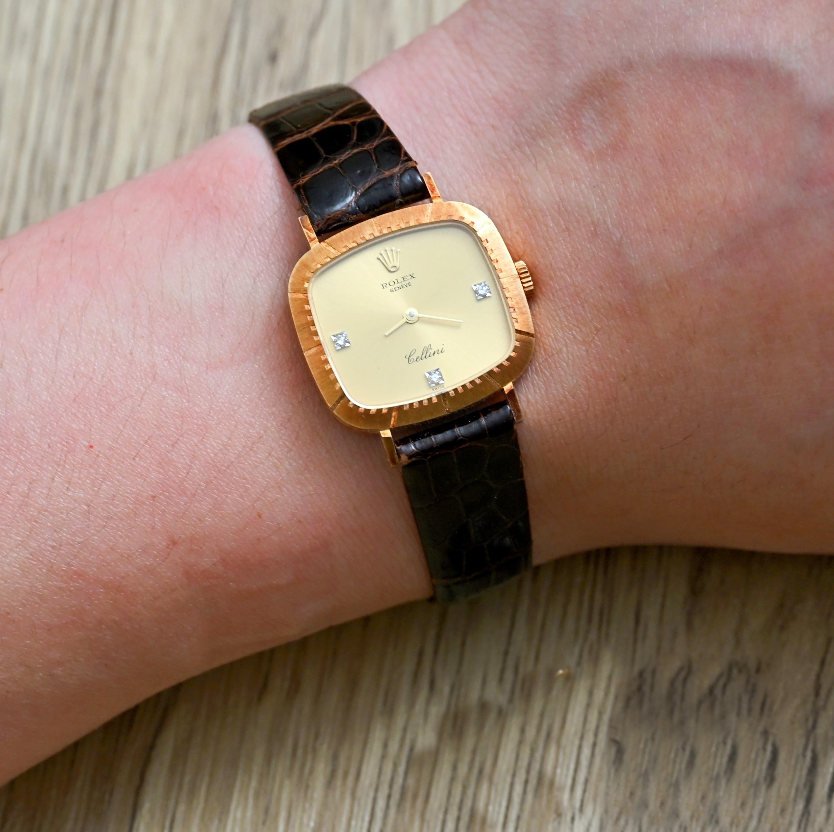 Rolex 18K YG Cellini Manual 3, 6, 9 Diamant Indexe 4082 w / Box & Papier, 1984' s im Angebot 4