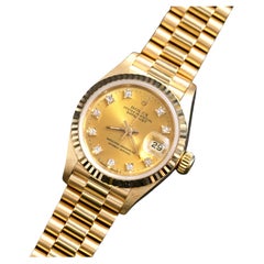 Rolex 18K YG Lady Datejust Gold Dial Diamond Indexes 69178 w/Original Paper