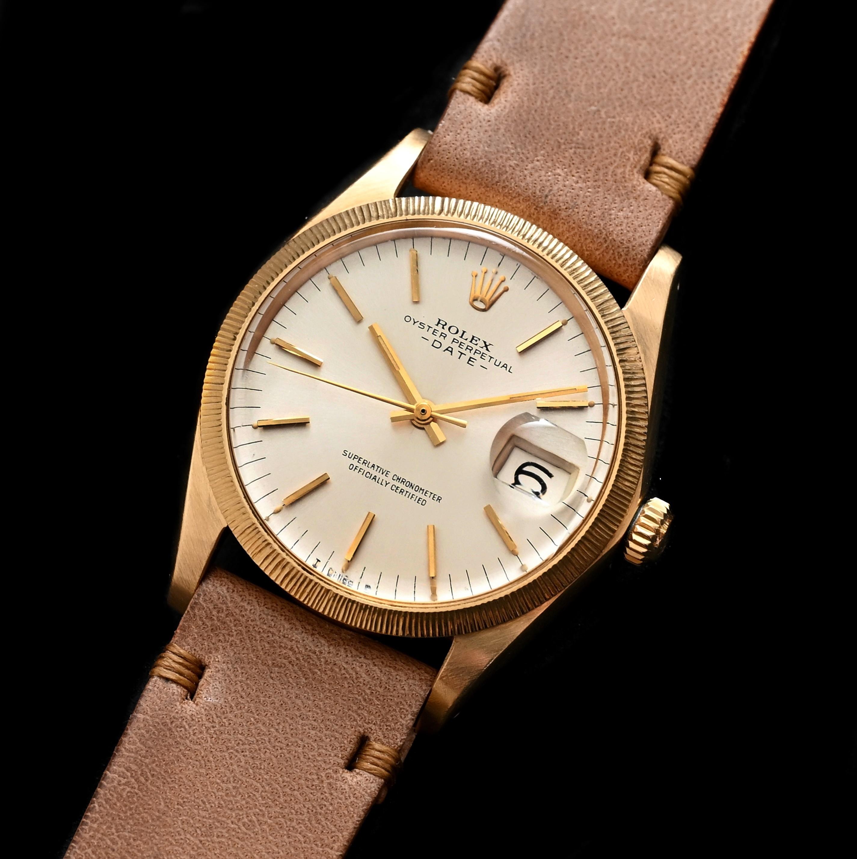 Brand: Vintage Rolex
Model: 1507
Year: 1966
Serial number: 14xxxxx

Reference: C04387

Case: 34mm without crown; 18K YG case shows sign of wear with slight polish from previous; inner case back stamped 1503

Dial: Great Aged Condition Silver Dial