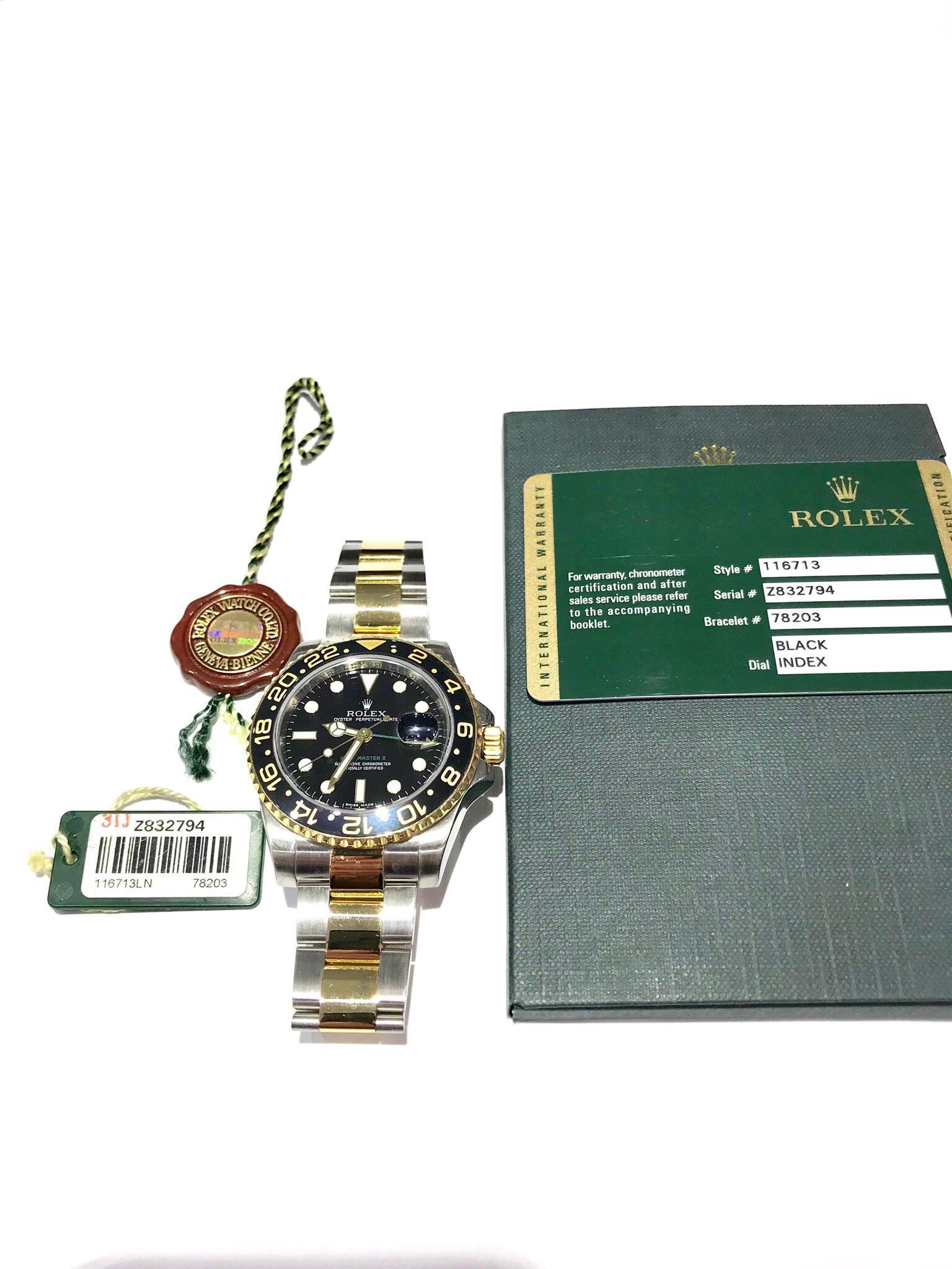 Modern Rolex 18 Karat and Stainless Steel GMT Master II with Black Ceramic Bezel