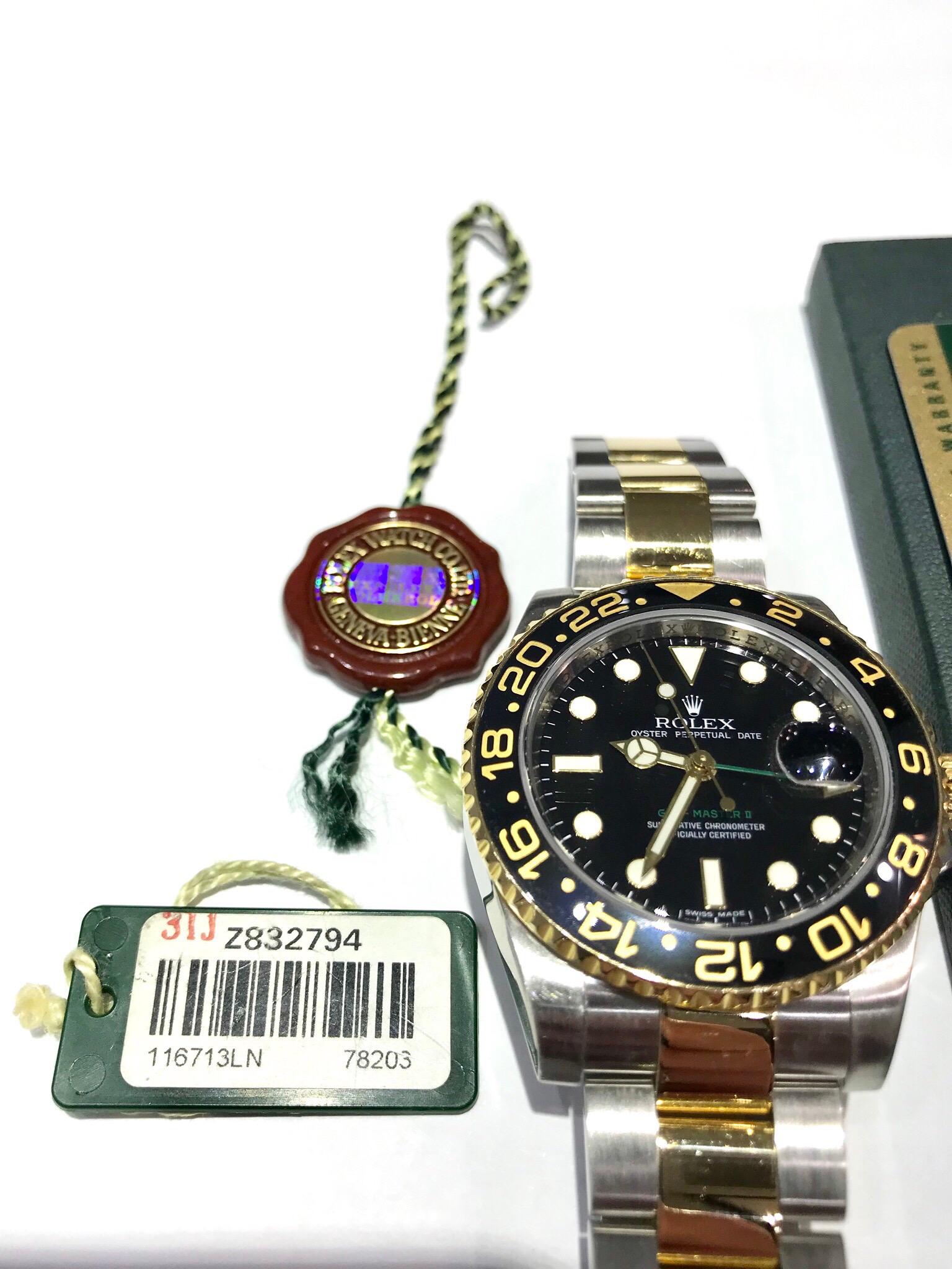 Women's or Men's Rolex 18 Karat and Stainless Steel GMT Master II with Black Ceramic Bezel