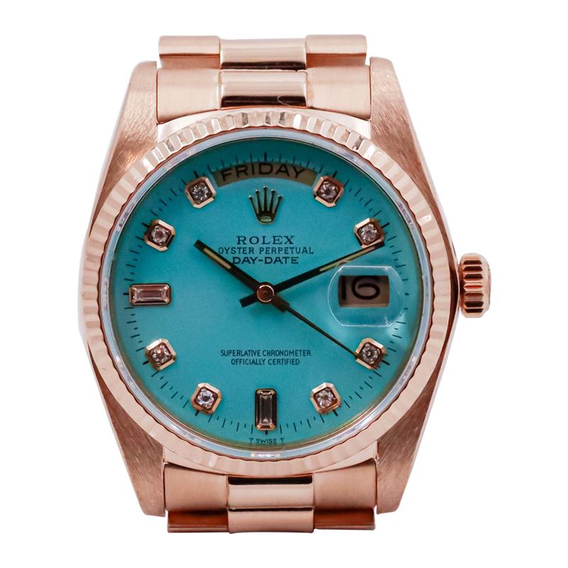 Women's or Men's Rolex 18Kt. Gold Day/Date President with Custom Made Diamond Dial Box and Papers