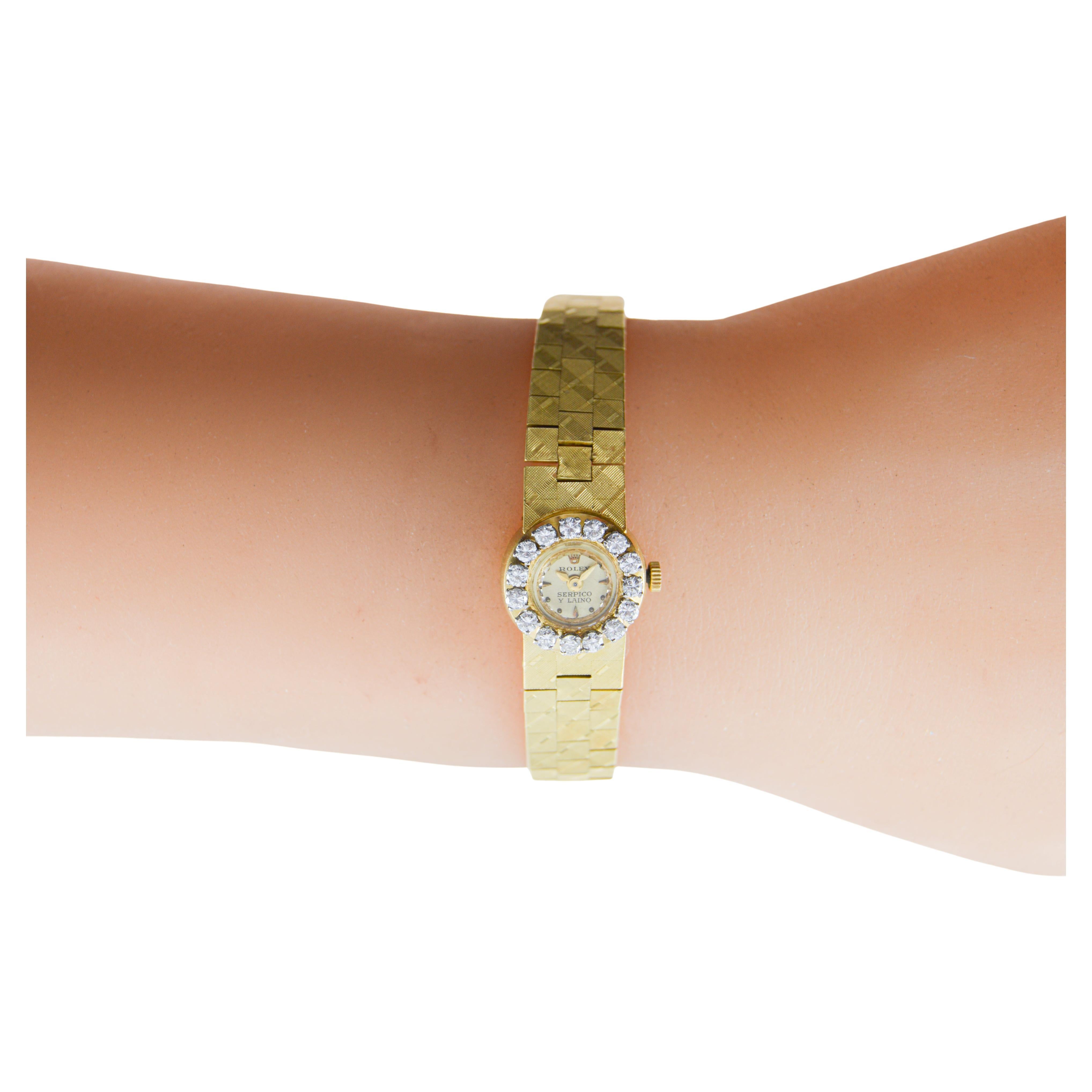 Rolex 18Kt Gold Ladies Modernist Style for Serpico & Laino Diamond Bezel 1960's in vendita 12