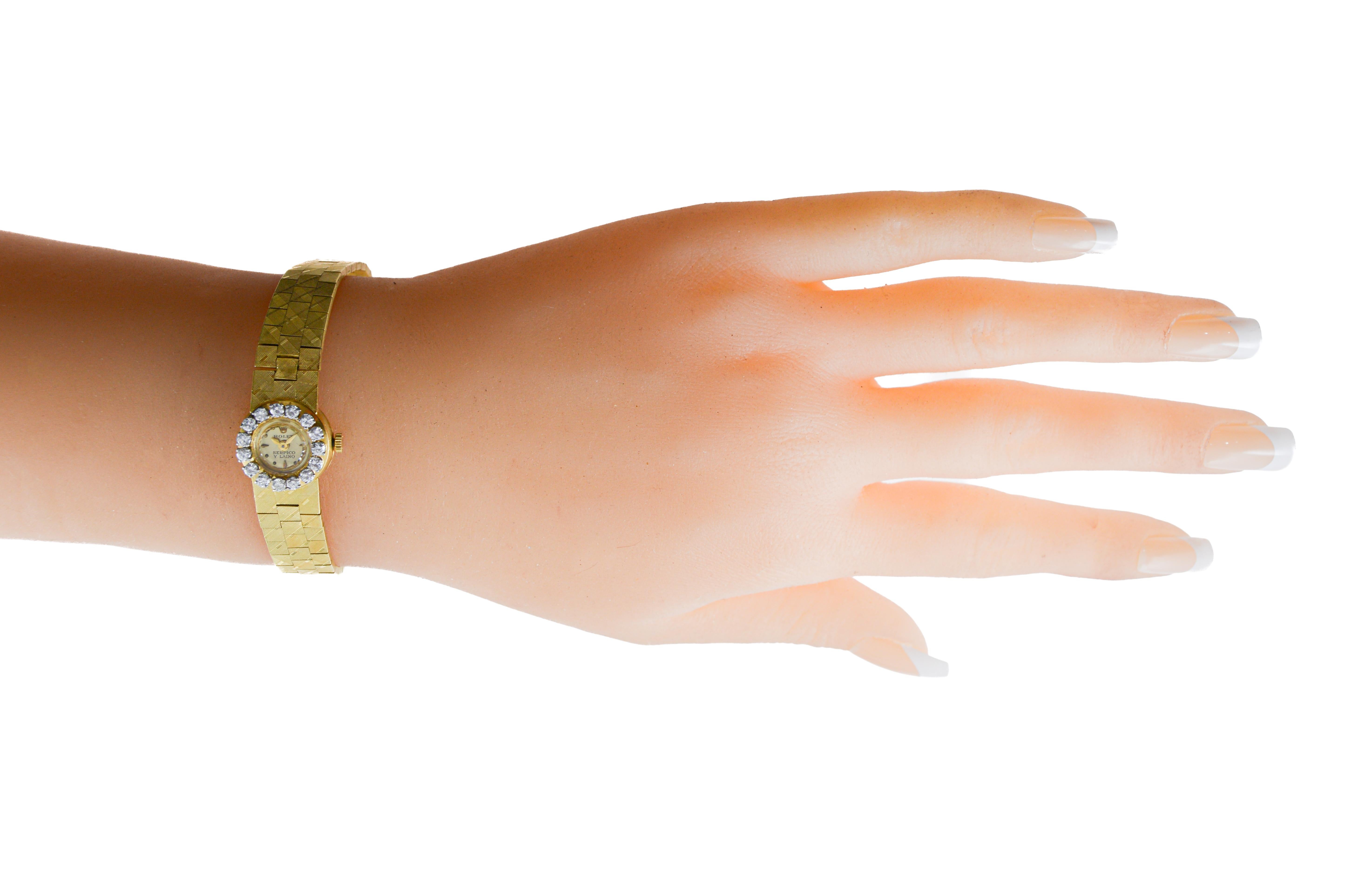 Rolex 18Kt Gold Ladies Modernist Style for Serpico & Laino Diamond Bezel 1960's in vendita 13